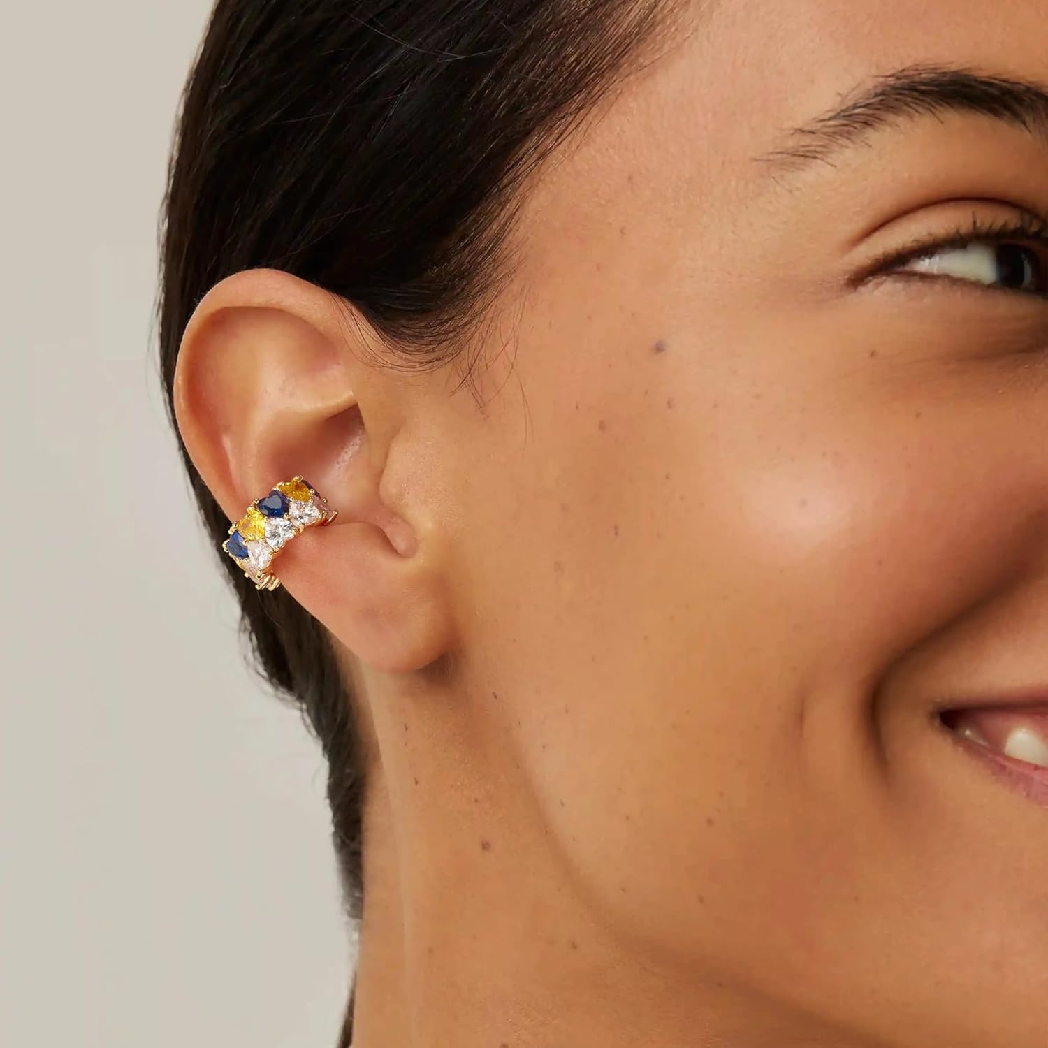 image:imageMEVECCO Ear Cuff Non Piercing 18K Gold Plated Ear Cuff Earring Sets Clip on Cartilage Turquoise Red Ruby CZ Heart Flower Fake Hoop Earrings Stack Women Giftsheart cuff