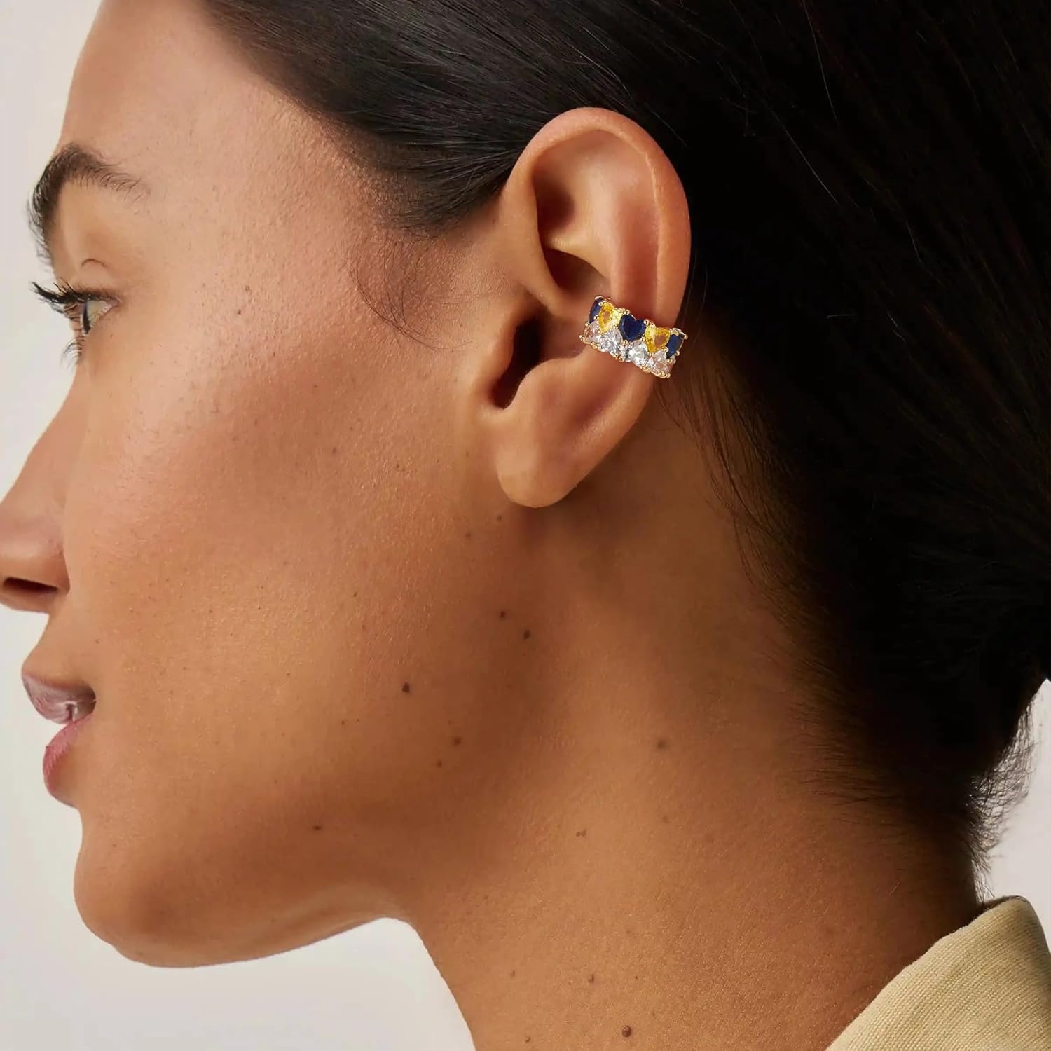 image:imageMEVECCO Ear Cuff Non Piercing 18K Gold Plated Ear Cuff Earring Sets Clip on Cartilage Turquoise Red Ruby CZ Heart Flower Fake Hoop Earrings Stack Women Giftsheart cuff