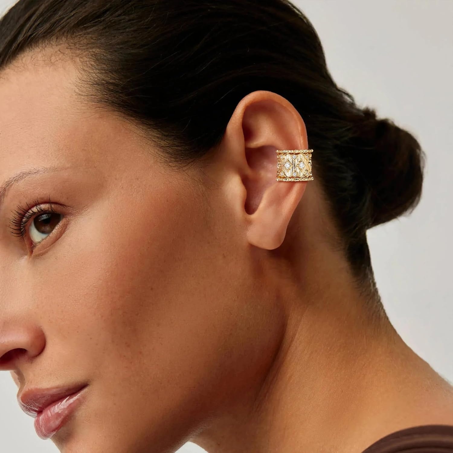 image:imageMEVECCO Ear Cuff Non Piercing 18K Gold Plated Ear Cuff Earring Sets Clip on Cartilage Turquoise Red Ruby CZ Heart Flower Fake Hoop Earrings Stack Women Giftswide cuff