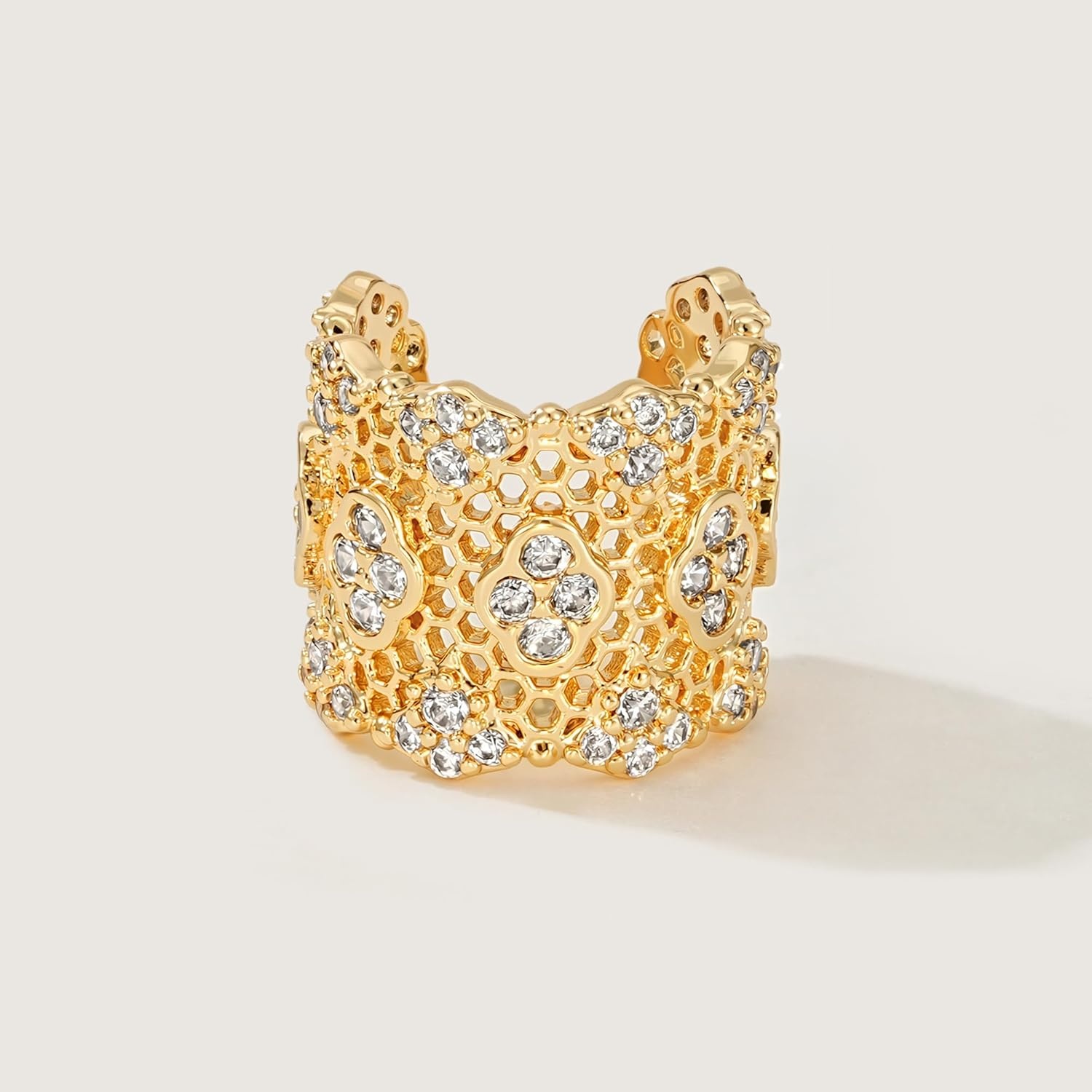 image:imageMEVECCO Ear Cuff Non Piercing 18K Gold Plated Ear Cuff Earring Sets Clip on Cartilage Turquoise Red Ruby CZ Heart Flower Fake Hoop Earrings Stack Women Giftssmall flower cuff