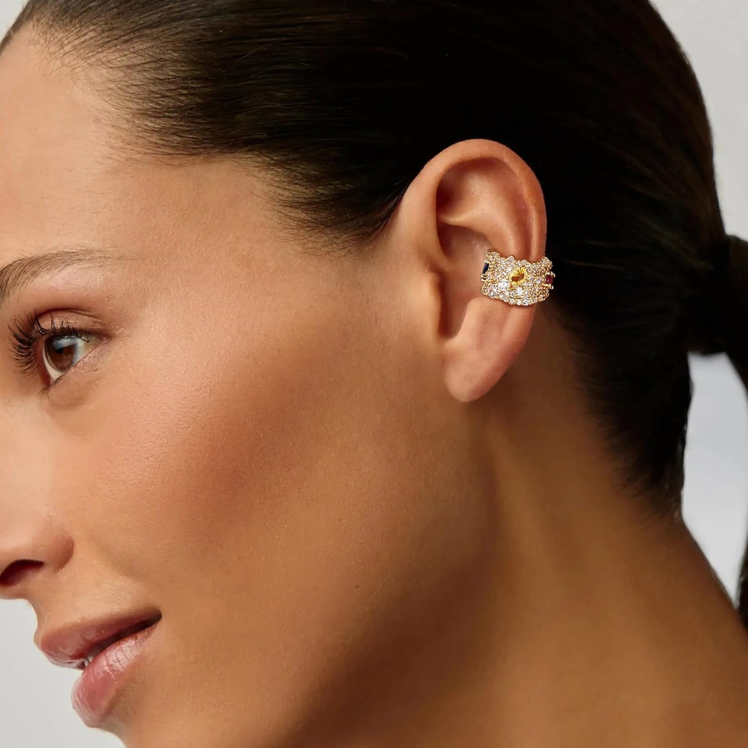 image:imageMEVECCO Ear Cuff Non Piercing 18K Gold Plated Ear Cuff Earring Sets Clip on Cartilage Turquoise Red Ruby CZ Heart Flower Fake Hoop Earrings Stack Women Giftsshiny cuff