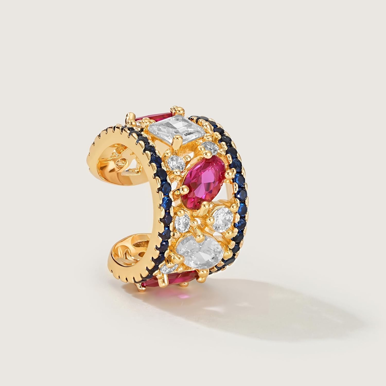 image:imageMEVECCO Ear Cuff Non Piercing 18K Gold Plated Ear Cuff Earring Sets Clip on Cartilage Turquoise Red Ruby CZ Heart Flower Fake Hoop Earrings Stack Women Giftsmulticolor cuff