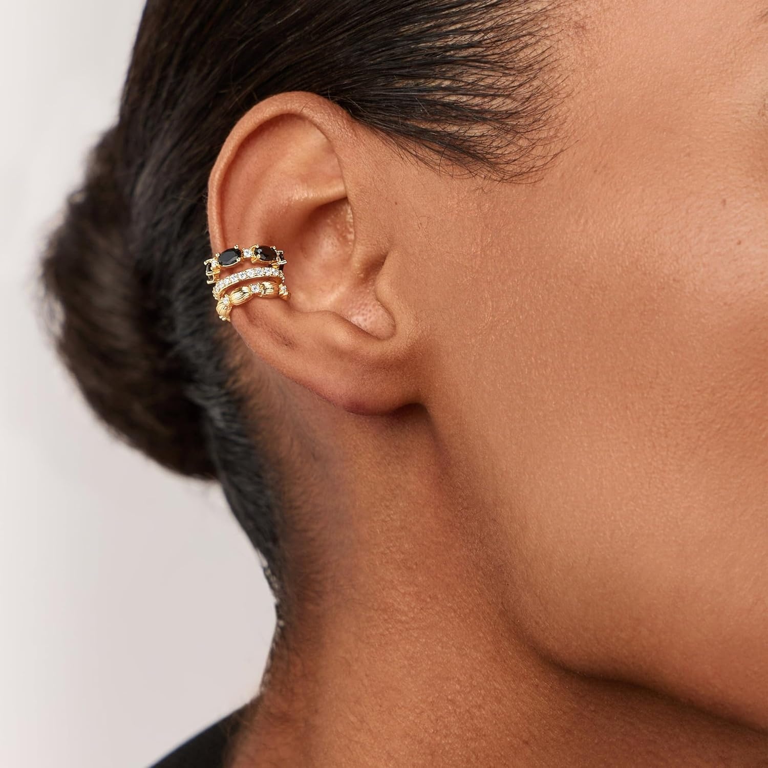 image:imageMEVECCO Ear Cuffs Non Piercing For Women 18K Gold Plated CZ Ear Cuff Earring Clip on Cartilage Fake Hoop Earrings Stack Jewelry GiftsBlack Pair