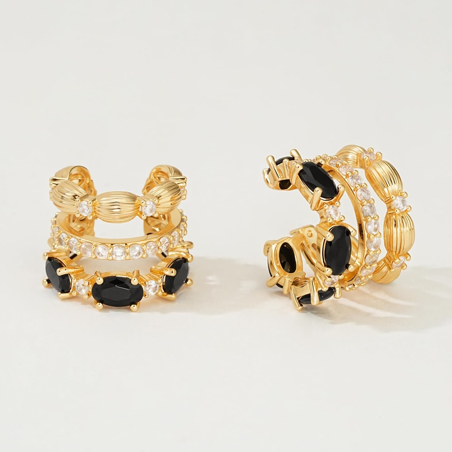 image:imageMEVECCO Ear Cuffs Non Piercing For Women 18K Gold Plated CZ Ear Cuff Earring Clip on Cartilage Fake Hoop Earrings Stack Jewelry GiftsBlack Pair