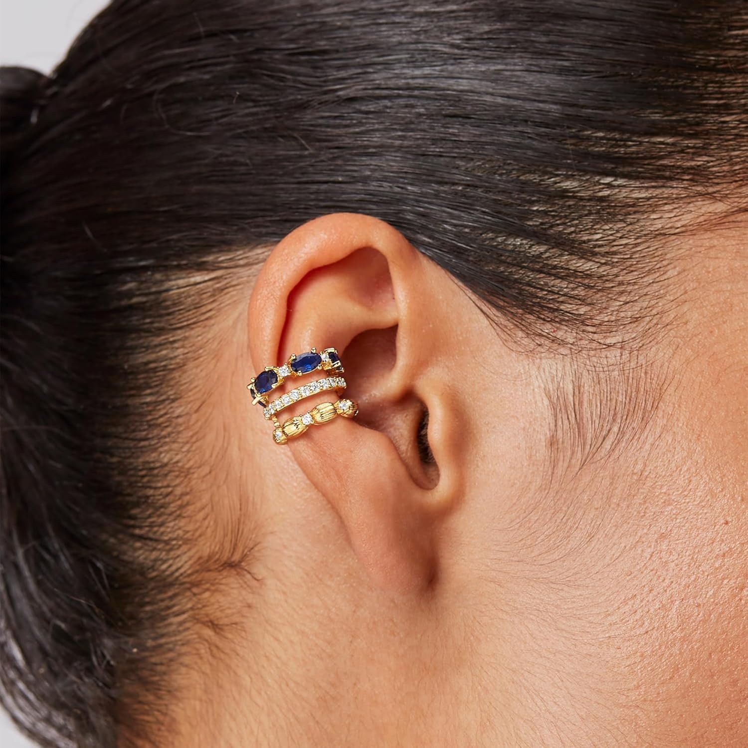 image:imageMEVECCO Ear Cuffs Non Piercing For Women 18K Gold Plated CZ Ear Cuff Earring Clip on Cartilage Fake Hoop Earrings Stack Jewelry GiftsBlue