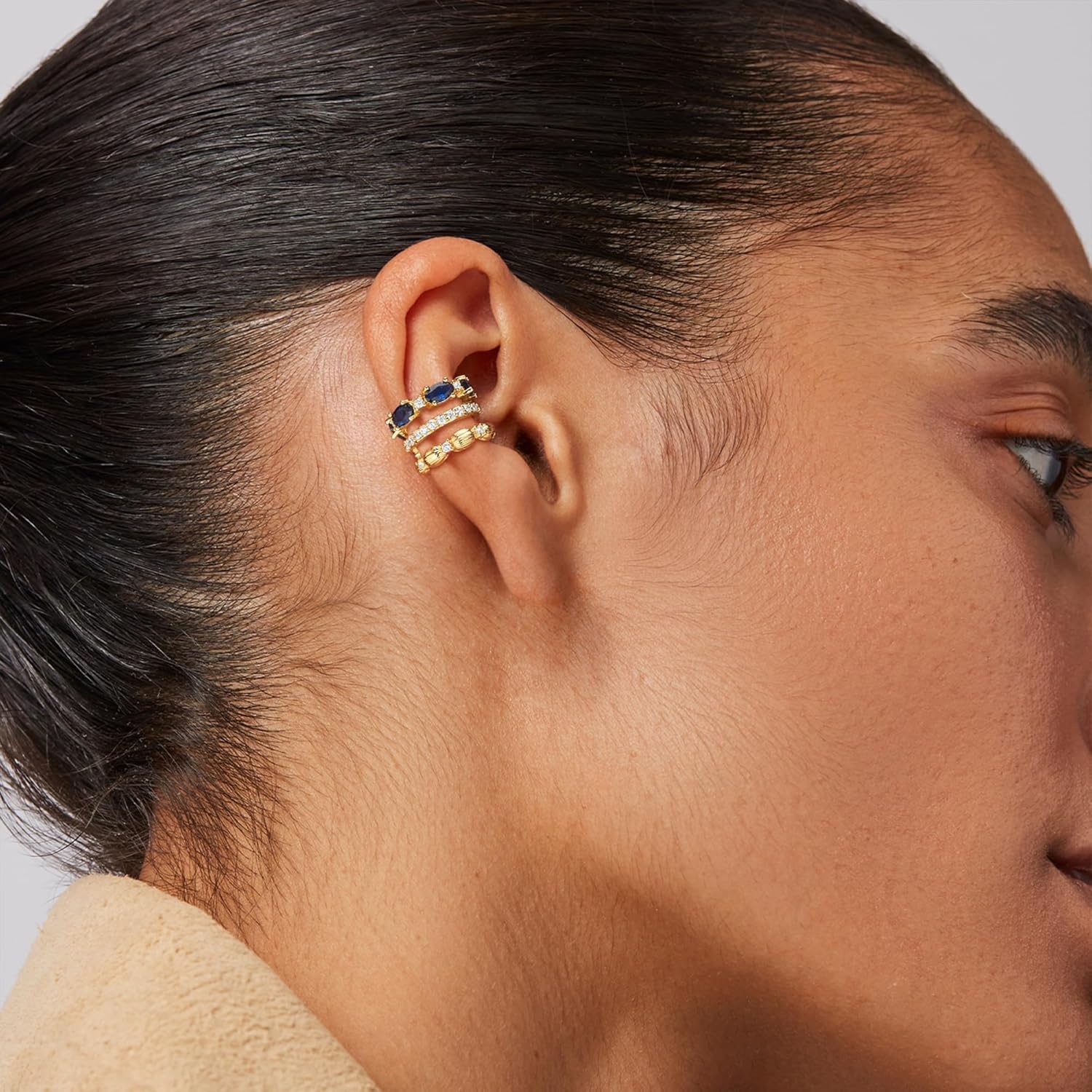 image:imageMEVECCO Ear Cuffs Non Piercing For Women 18K Gold Plated CZ Ear Cuff Earring Clip on Cartilage Fake Hoop Earrings Stack Jewelry GiftsBlue