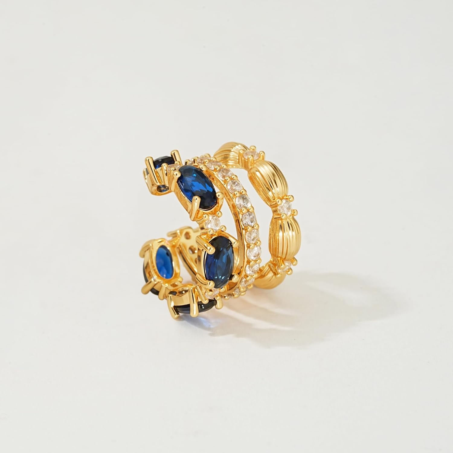 image:imageMEVECCO Ear Cuffs Non Piercing For Women 18K Gold Plated CZ Ear Cuff Earring Clip on Cartilage Fake Hoop Earrings Stack Jewelry GiftsBlue