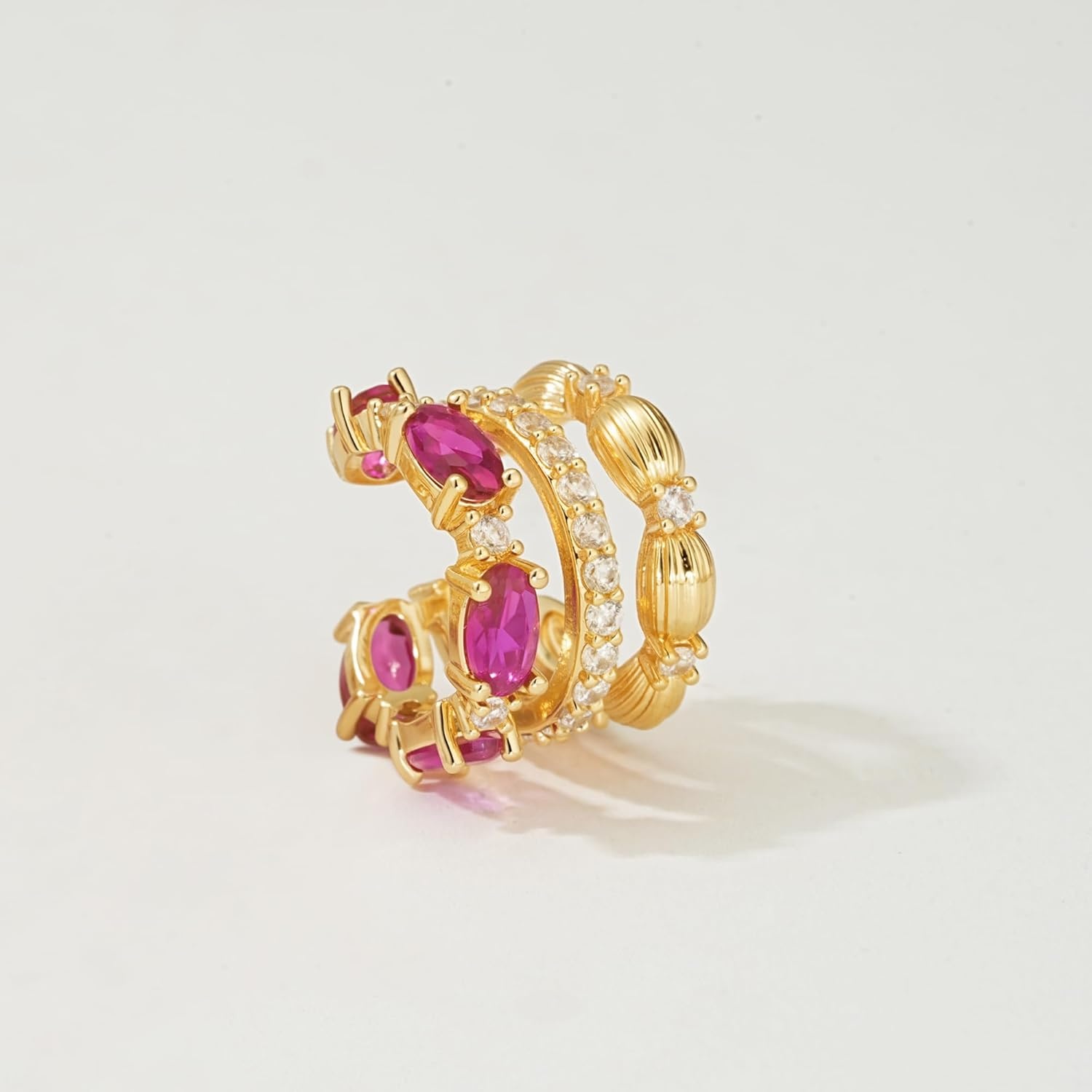 image:imageMEVECCO Ear Cuffs Non Piercing For Women 18K Gold Plated CZ Ear Cuff Earring Clip on Cartilage Fake Hoop Earrings Stack Jewelry GiftsRed Ruby