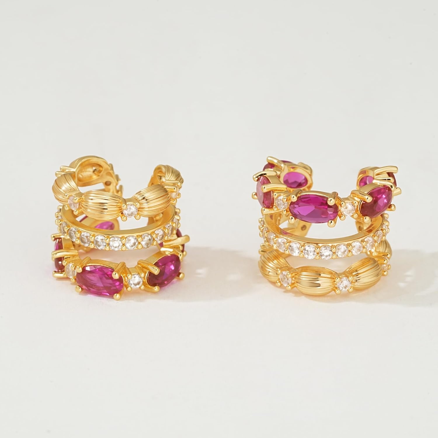 image:imageMEVECCO Ear Cuffs Non Piercing For Women 18K Gold Plated CZ Ear Cuff Earring Clip on Cartilage Fake Hoop Earrings Stack Jewelry GiftsRed Ruby Pair