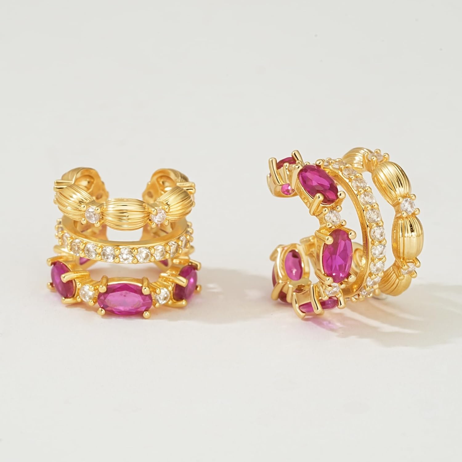 image:imageMEVECCO Ear Cuffs Non Piercing For Women 18K Gold Plated CZ Ear Cuff Earring Clip on Cartilage Fake Hoop Earrings Stack Jewelry GiftsRed Ruby Pair
