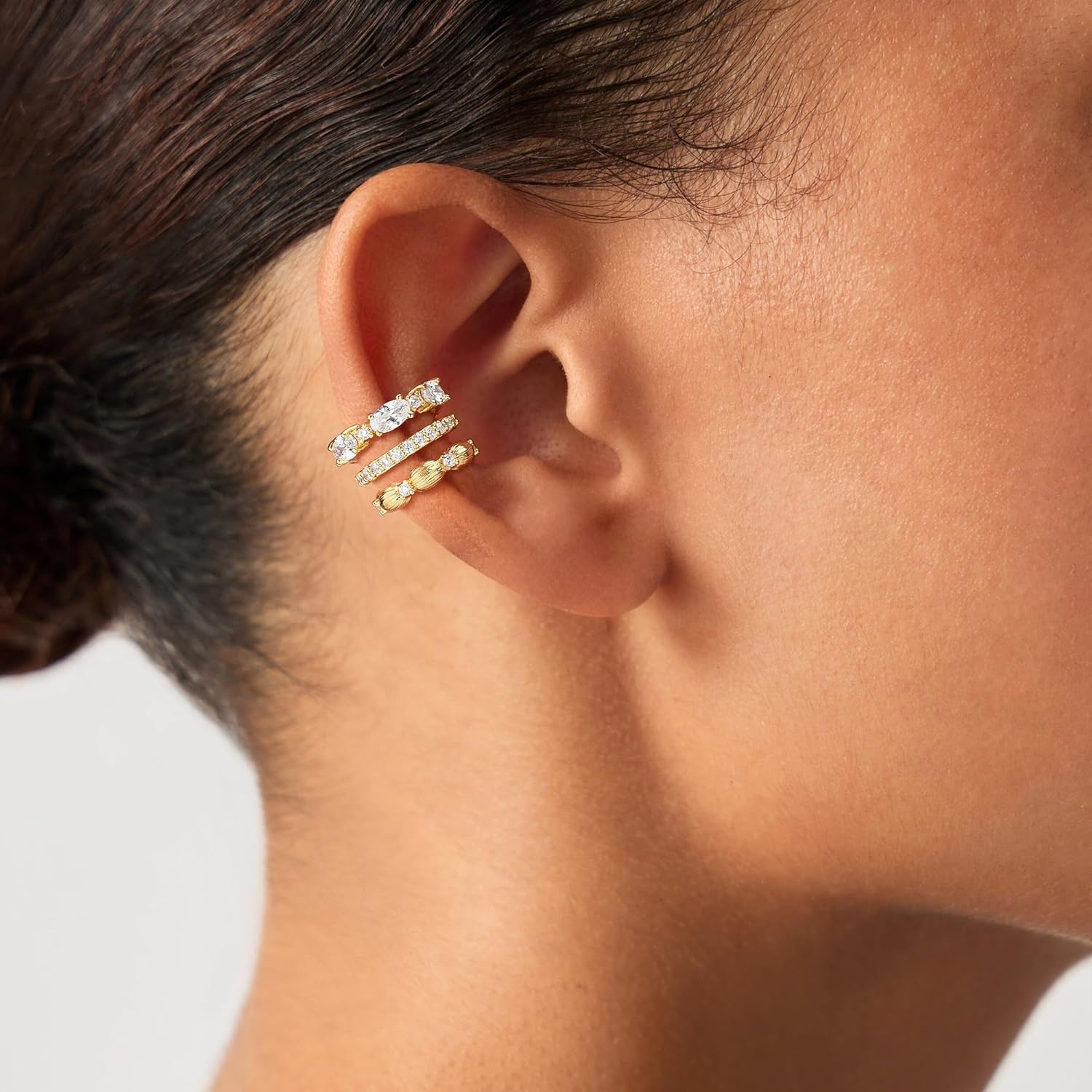 image:imageMEVECCO Ear Cuffs Non Piercing For Women 18K Gold Plated CZ Ear Cuff Earring Clip on Cartilage Fake Hoop Earrings Stack Jewelry GiftsWhite Pair