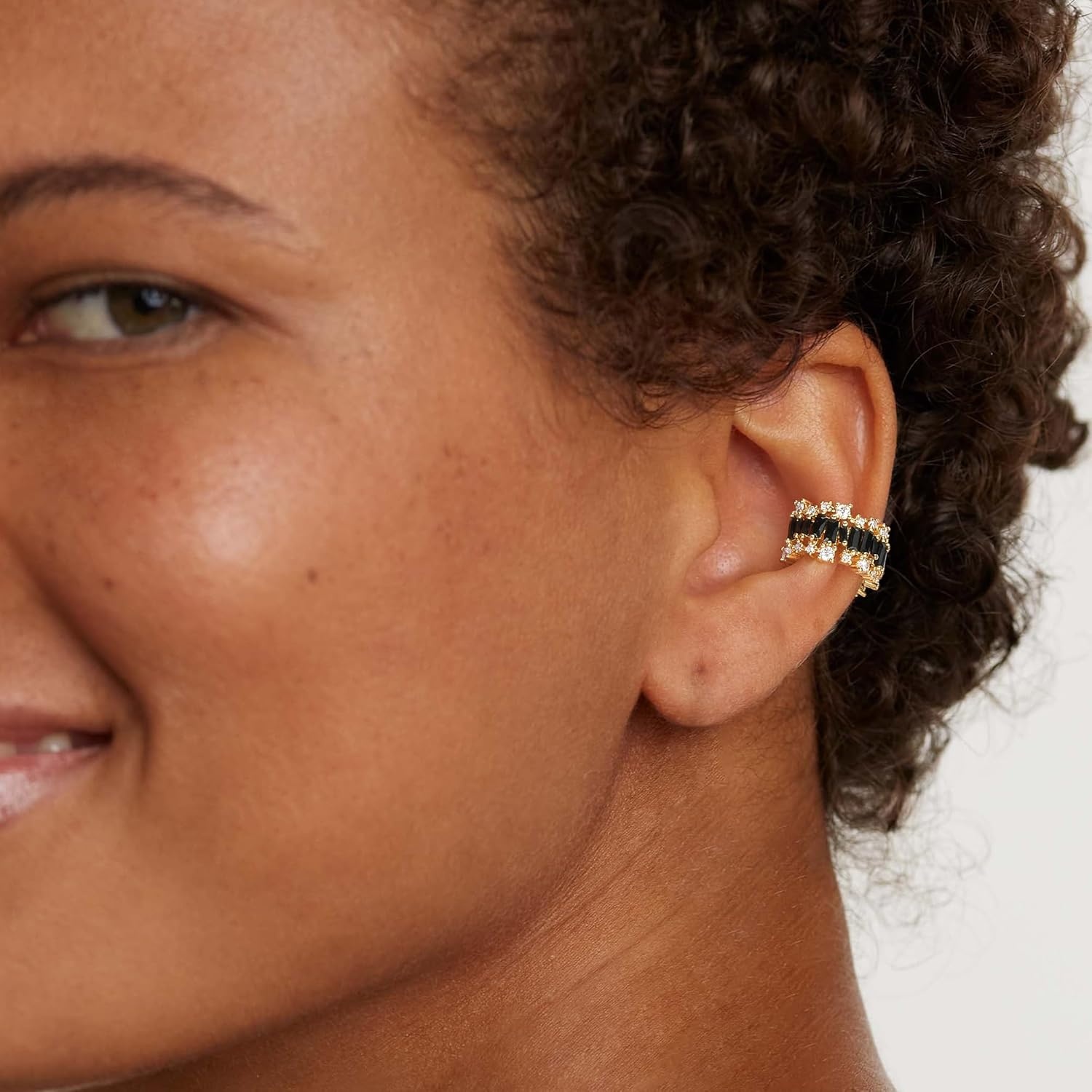 image:imageMEVECCO Ear Cuffs Non Piercing For Women 18K Gold Plated Turquiose Pearl Zircons Ear Cuff Earring Clip on Cartilage Fake Hoop Earrings Stack Jewelry GiftsBlack CZ Pair