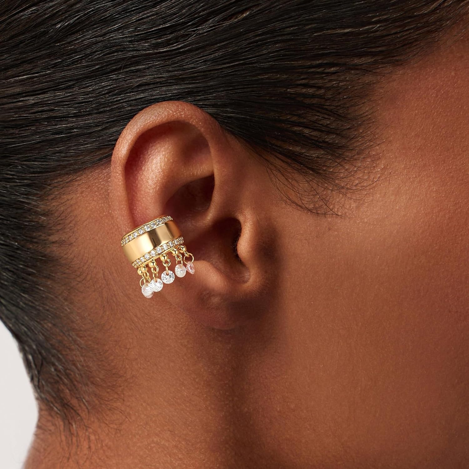 image:imageMEVECCO Ear Cuffs Non Piercing For Women 18K Gold Plated Turquiose Pearl Zircons Ear Cuff Earring Clip on Cartilage Fake Hoop Earrings Stack Jewelry GiftsTassel Pair