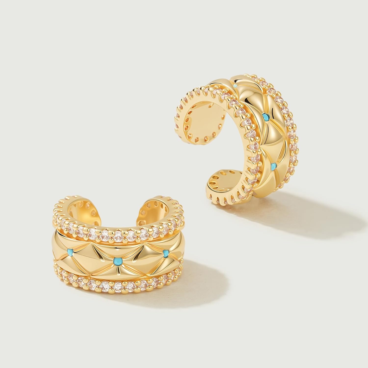 image:imageMEVECCO Ear Cuffs Non Piercing For Women 18K Gold Plated Turquiose Pearl Zircons Ear Cuff Earring Clip on Cartilage Fake Hoop Earrings Stack Jewelry GiftsSmall Tur Pair