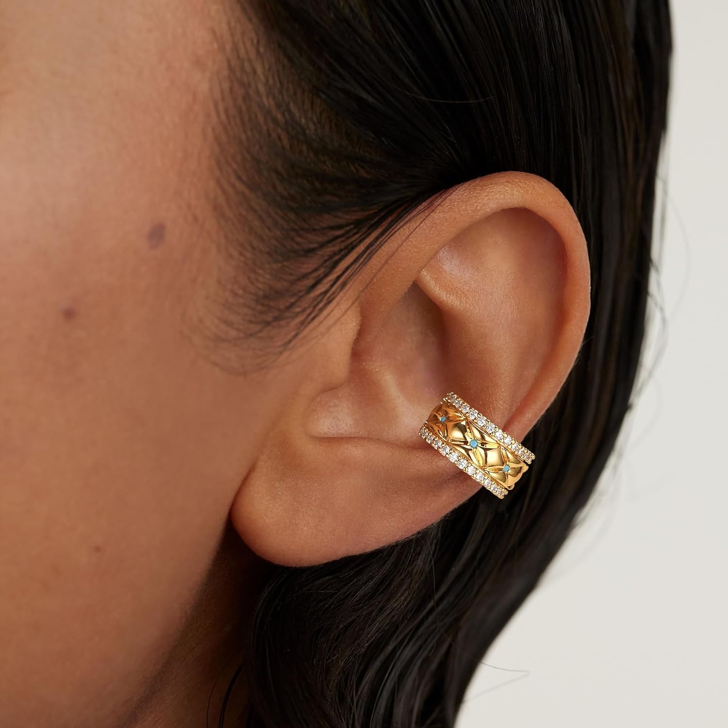 image:imageMEVECCO Ear Cuffs Non Piercing For Women 18K Gold Plated Turquiose Pearl Zircons Ear Cuff Earring Clip on Cartilage Fake Hoop Earrings Stack Jewelry GiftsSmall Tur Pair