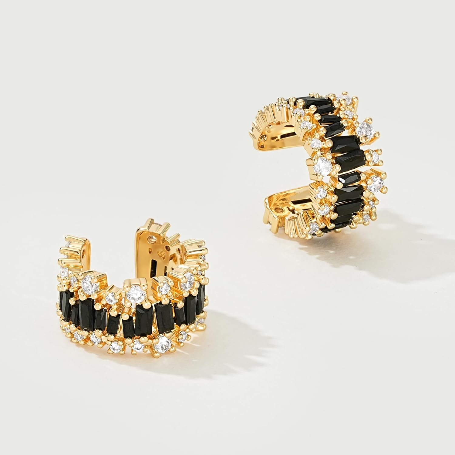 image:imageMEVECCO Ear Cuffs Non Piercing For Women 18K Gold Plated Turquiose Pearl Zircons Ear Cuff Earring Clip on Cartilage Fake Hoop Earrings Stack Jewelry GiftsBlack CZ Pair