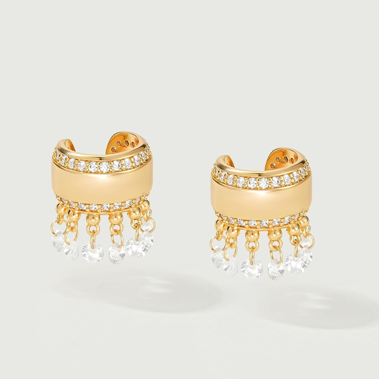 image:imageMEVECCO Ear Cuffs Non Piercing For Women 18K Gold Plated Turquiose Pearl Zircons Ear Cuff Earring Clip on Cartilage Fake Hoop Earrings Stack Jewelry GiftsTassel Pair