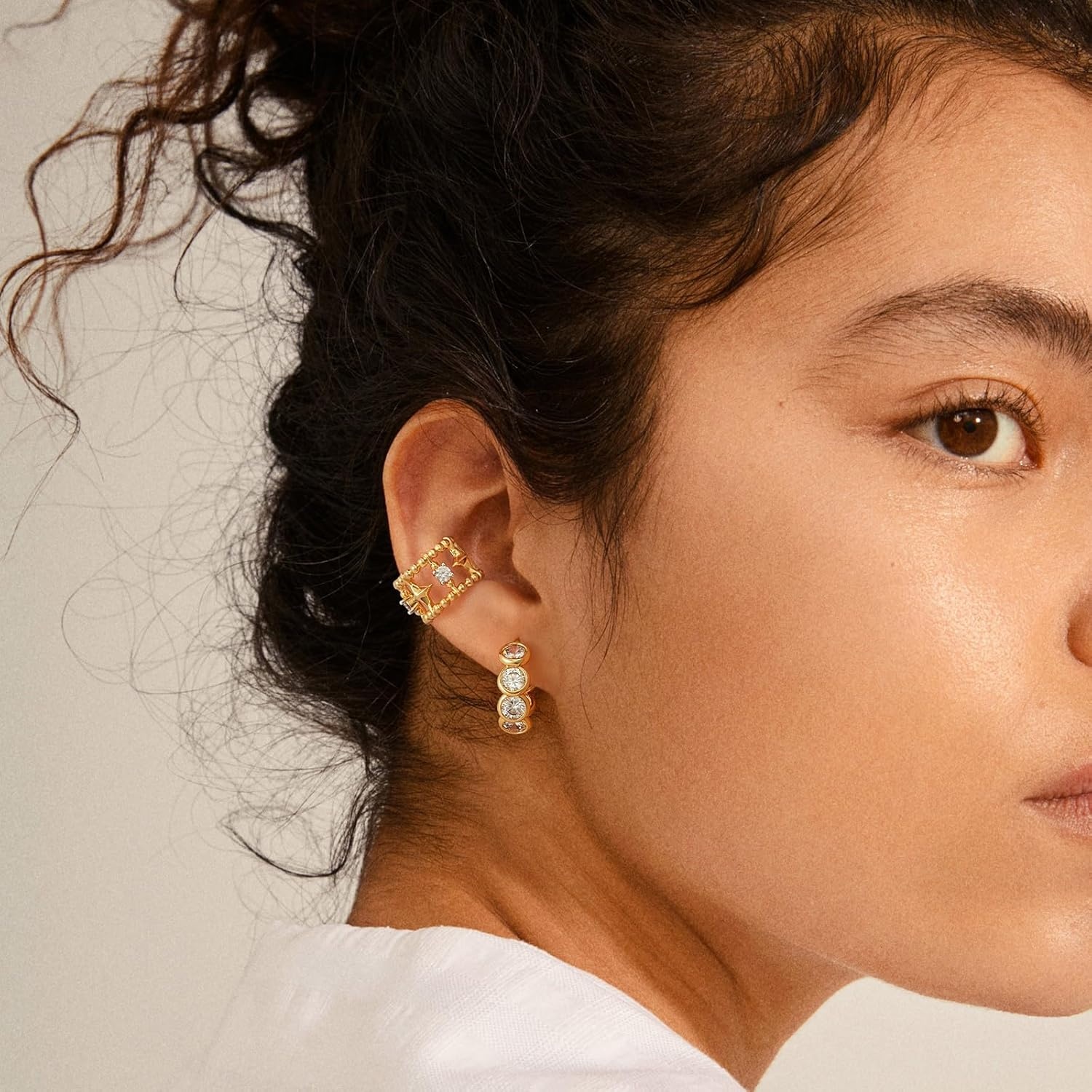 image:imageMEVECCO Gold Ear Cuff Earring 18K Gold Plated Non Pierced Ear Cartilage Clip on Wrap Hoop Tiny Chunky Blod Thick Simple Minimalist Handmade Delicate Hypoallergenic Ear Cuff Fake Earrings Women GiftCZ Star