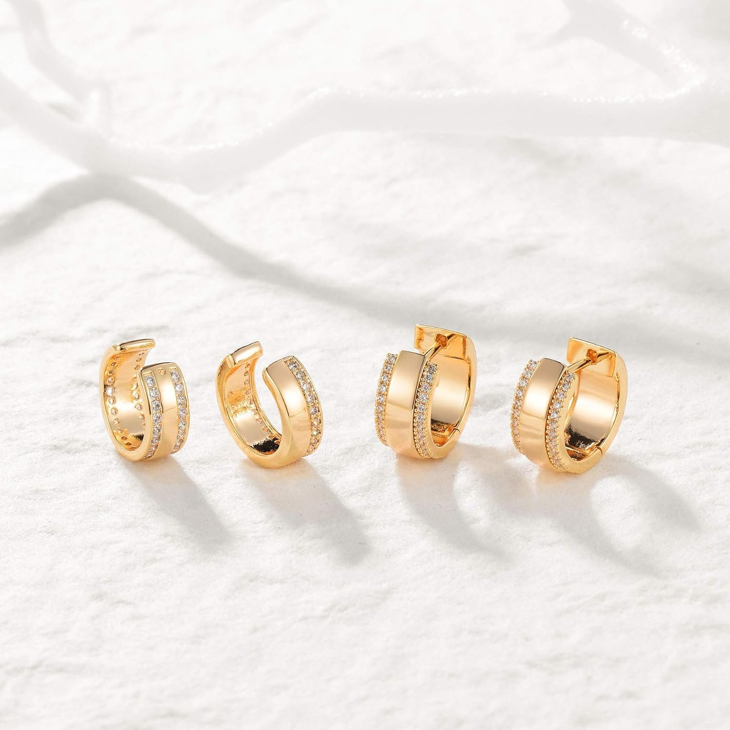 image:imageMEVECCO Gold Ear Cuff Earring 18K Gold Plated Non Pierced Ear Cartilage Clip on Wrap Hoop Tiny Chunky Blod Thick Simple Minimalist Handmade Delicate Hypoallergenic Ear Cuff Fake Earrings Women GiftChunky CZ
