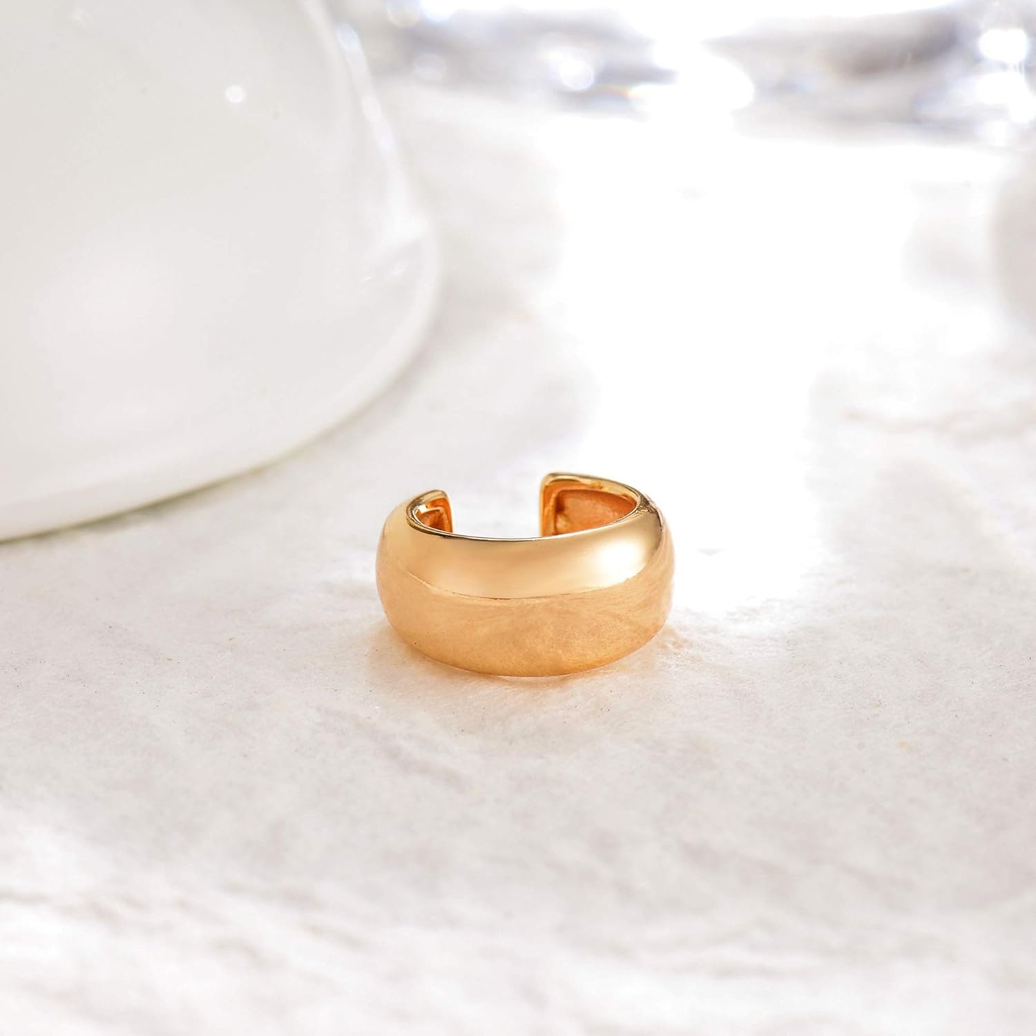 image:imageMEVECCO Gold Ear Cuff Earring 18K Gold Plated Non Pierced Ear Cartilage Clip on Wrap Hoop Tiny Chunky Blod Thick Simple Minimalist Handmade Delicate Hypoallergenic Ear Cuff Fake Earrings Women GiftThick