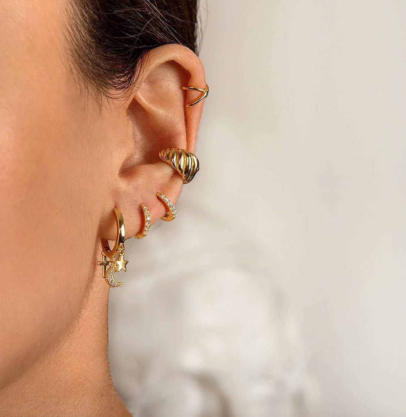 image:imageMEVECCO Gold Ear Cuff Earring 18K Gold Plated Non Pierced Ear Cartilage Clip on Wrap Hoop Tiny Chunky Blod Thick Simple Minimalist Handmade Delicate Hypoallergenic Ear Cuff Fake Earrings Women GiftConch