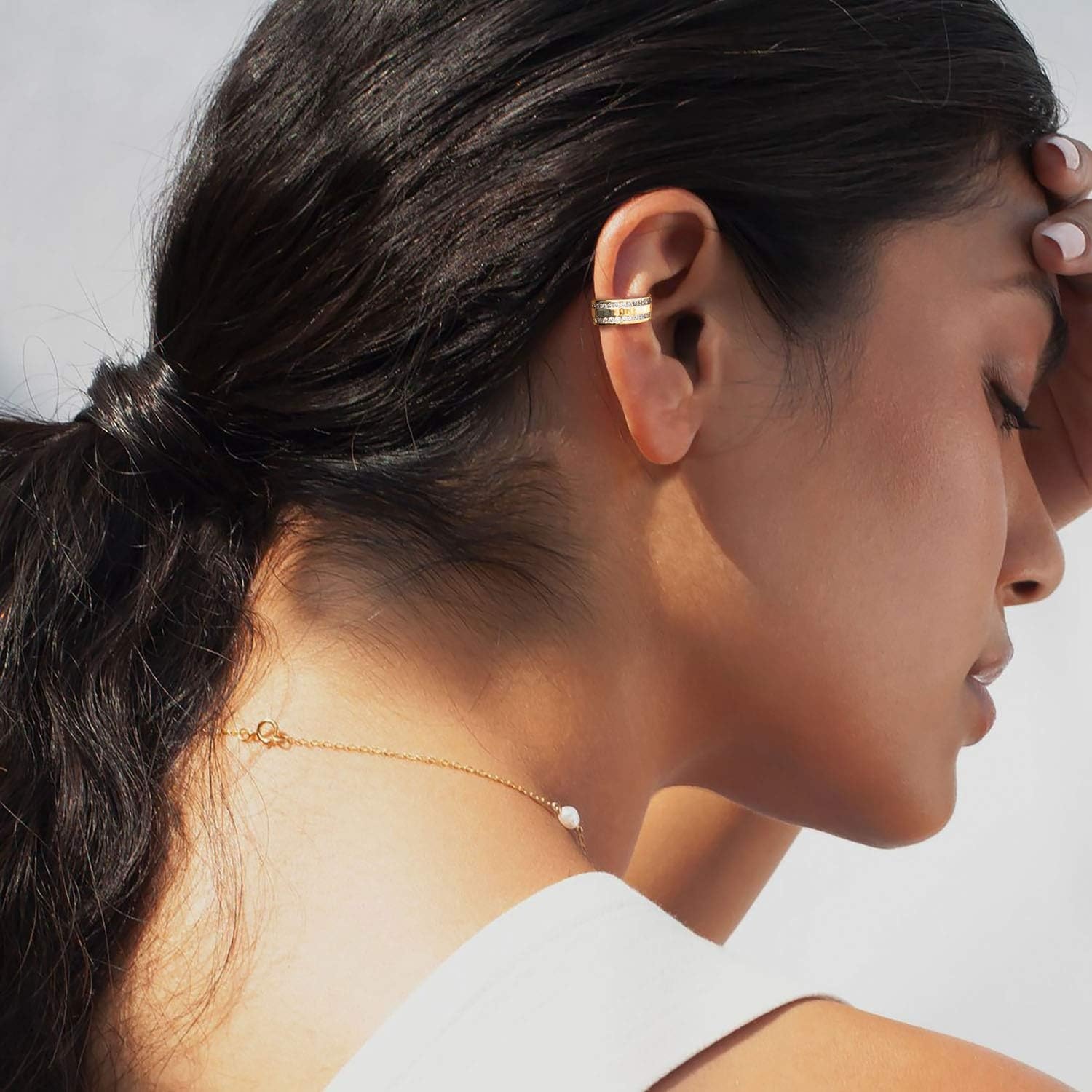 image:imageMEVECCO Gold Ear Cuff Earring 18K Gold Plated Non Pierced Ear Cartilage Clip on Wrap Hoop Tiny Chunky Blod Thick Simple Minimalist Handmade Delicate Hypoallergenic Ear Cuff Fake Earrings Women GiftChunky CZ