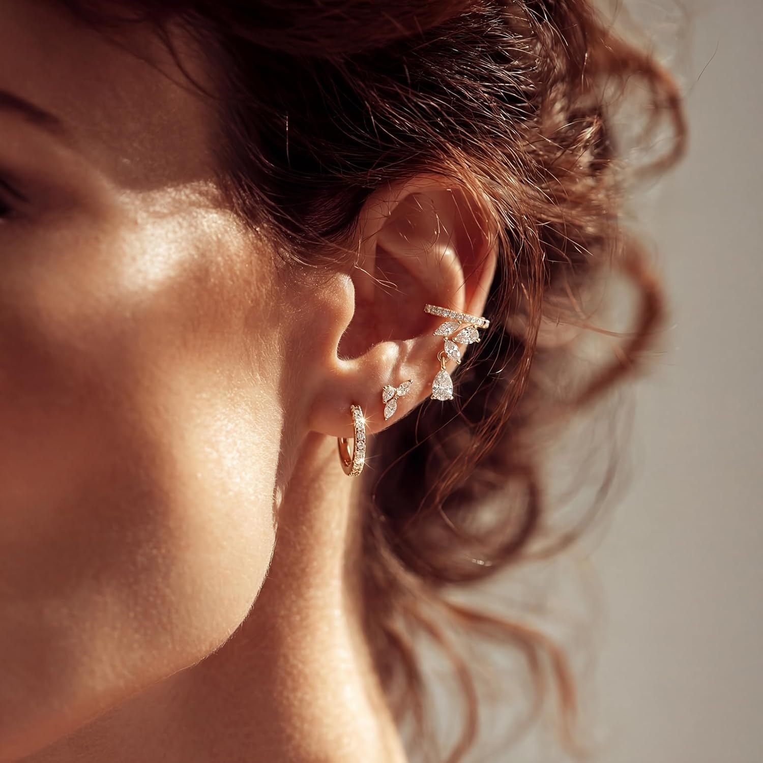image:imageMEVECCO Gold Ear Cuff Earring 18K Gold Plated Non Pierced Ear Cartilage Clip on Wrap Hoop Tiny Chunky Blod Thick Simple Minimalist Handmade Delicate Hypoallergenic Ear Cuff Fake Earrings Women GiftDangle CZ