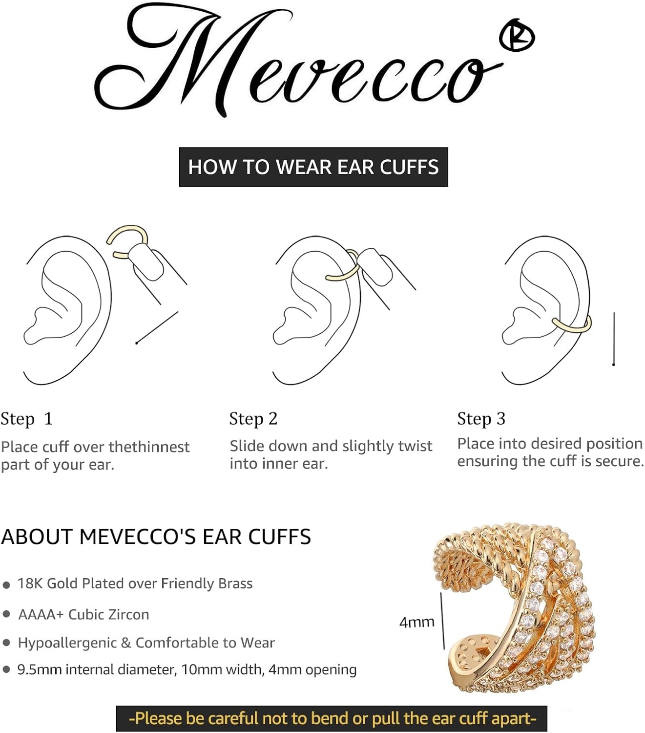 image:imageMEVECCO Gold Ear Cuffs 18K Gold Plated Ear Cuff Non Pierced Ears Small Sleeper Simple Minimalist Delicate CZ Cross Ear Cuffs Clip On Earrings for Women