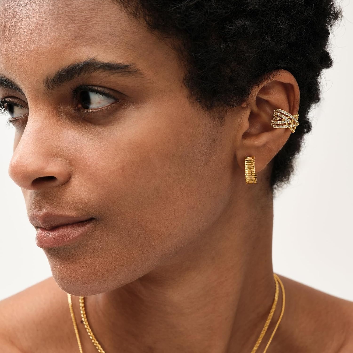image:imageMEVECCO Gold Ear Cuffs 18K Gold Plated Ear Cuff Non Pierced Ears Small Sleeper Simple Minimalist Delicate CZ Cross Ear Cuffs Clip On Earrings for Women