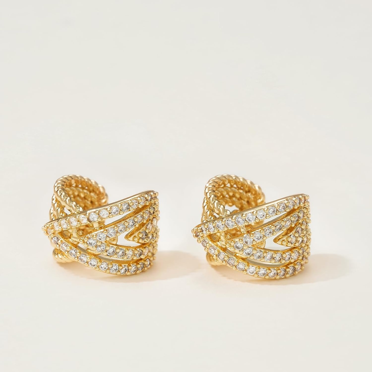 image:imageMEVECCO Gold Ear Cuffs 18K Gold Plated Ear Cuff Non Pierced Ears Small Sleeper Simple Minimalist Delicate CZ Cross Ear Cuffs Clip On Earrings for Women