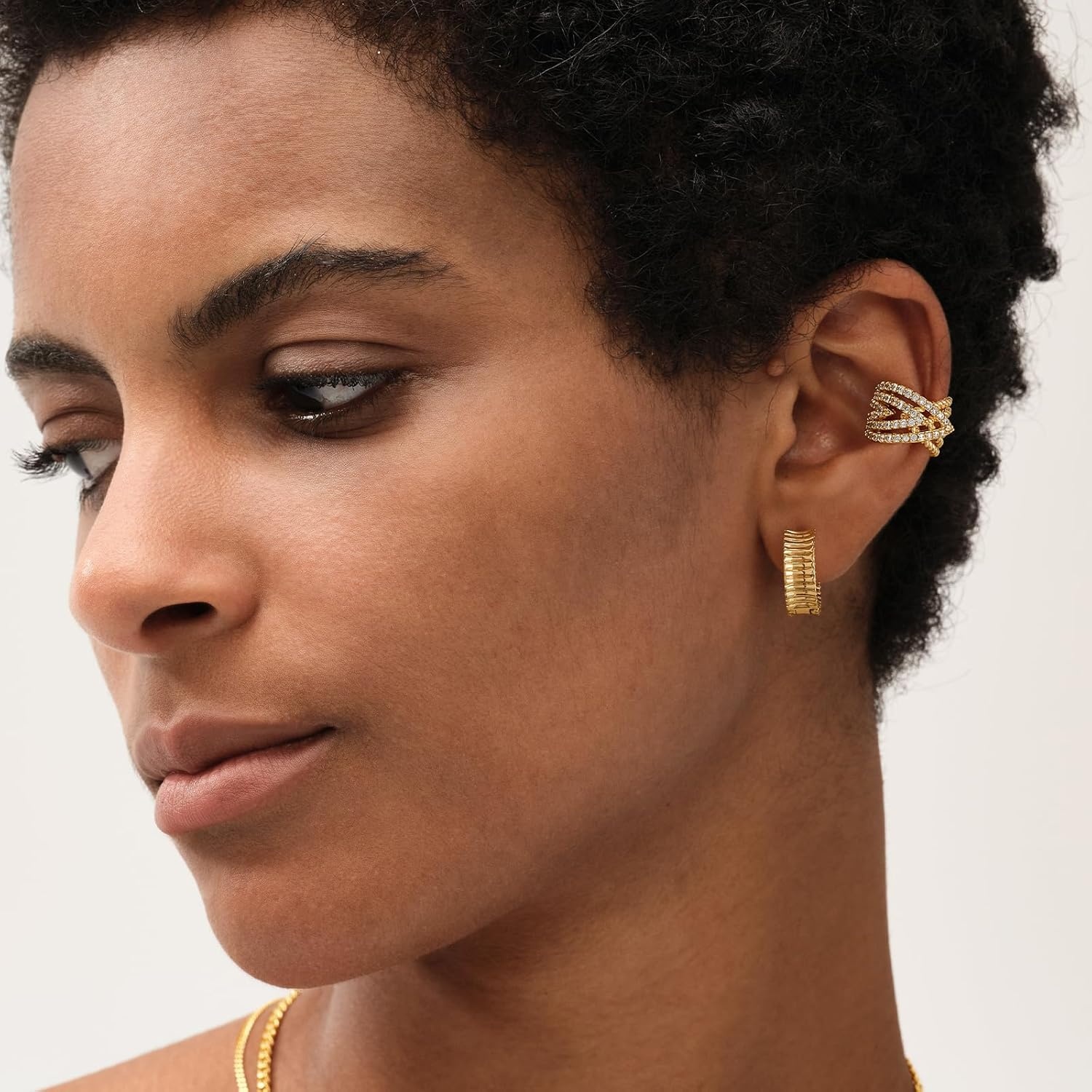 image:imageMEVECCO Gold Ear Cuffs 18K Gold Plated Ear Cuff Non Pierced Ears Small Sleeper Simple Minimalist Delicate CZ Cross Ear Cuffs Clip On Earrings for Women