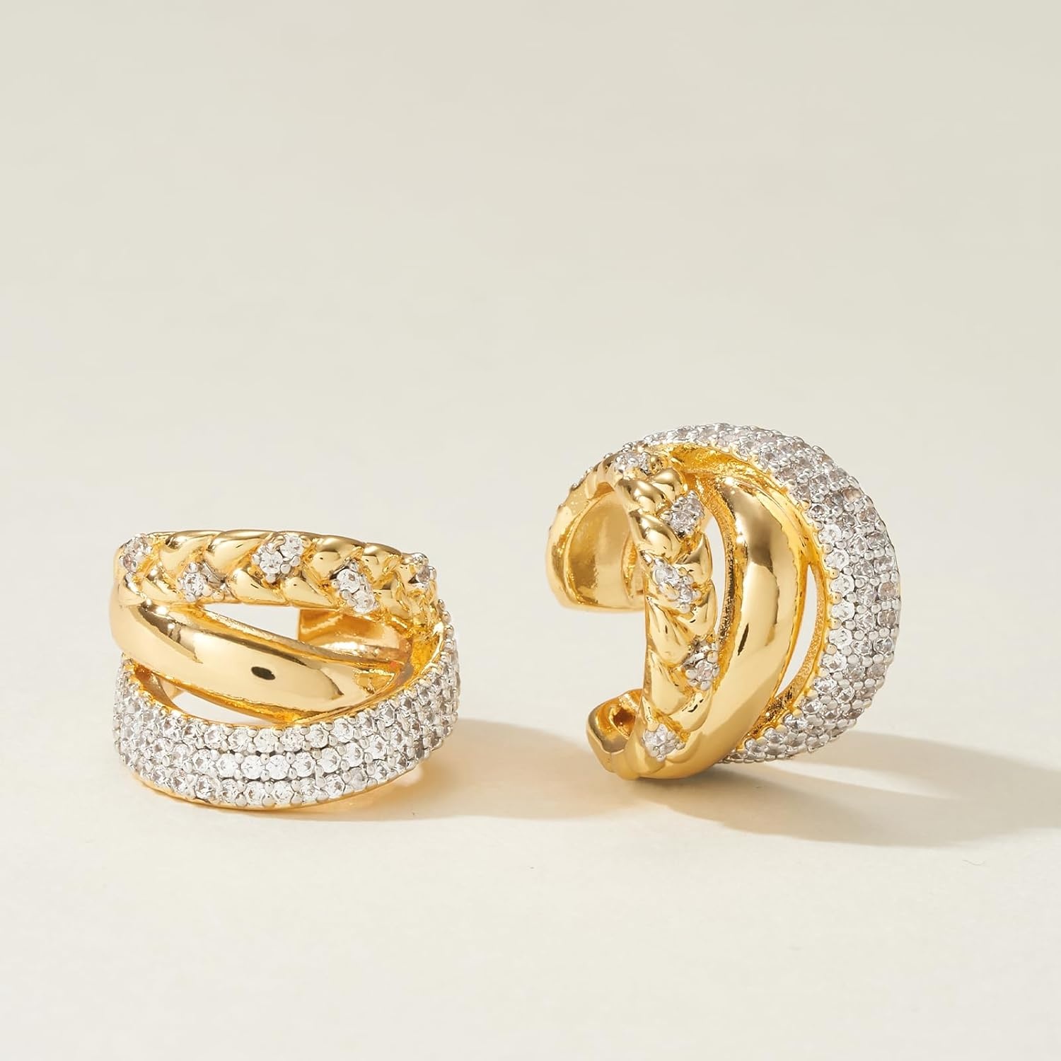 image:imageMEVECCO Gold Ear Cuffs 18K Gold Plated Ear Cuff Non Pierced Ears Small Sleeper Simple Minimalist Delicate CZ Ear Cuffs Clip On Two Color Earrings for Women