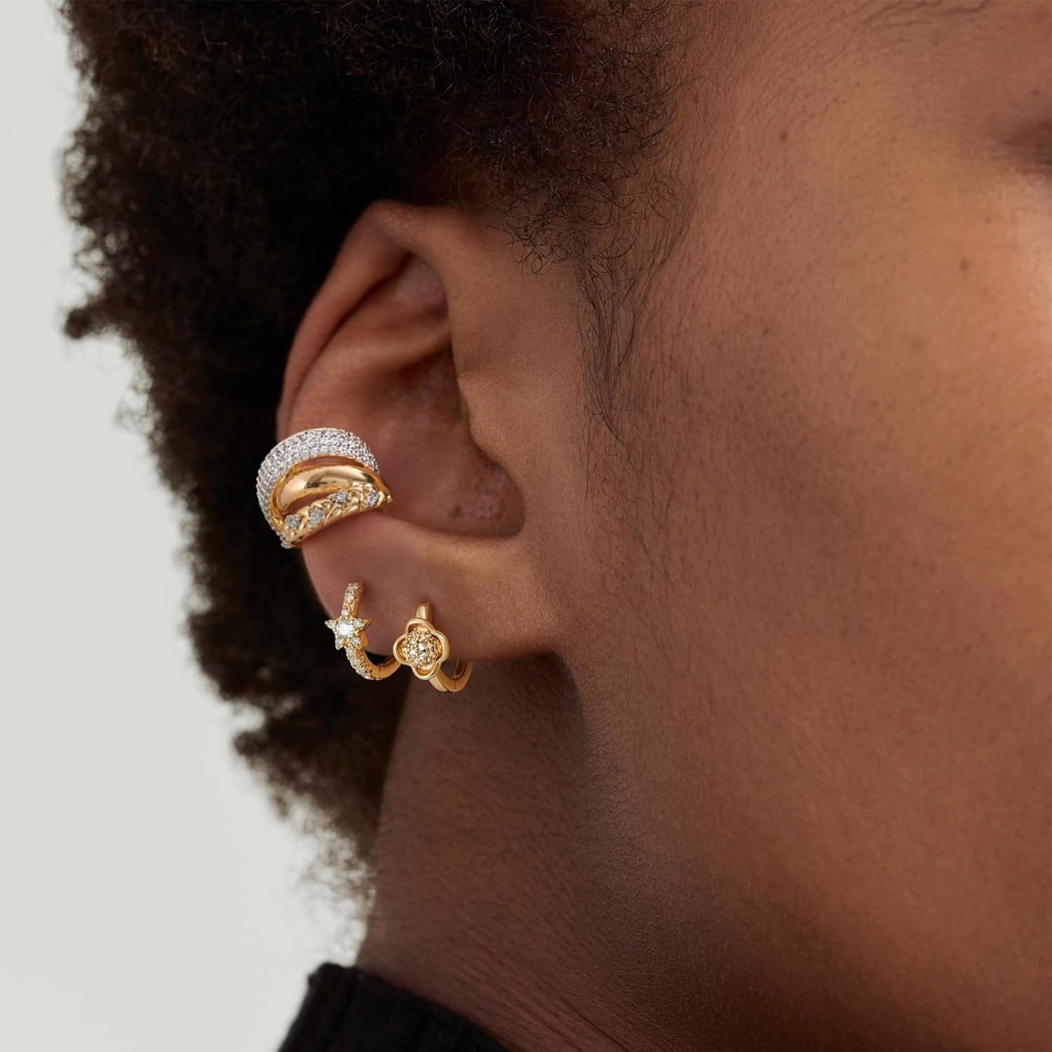 image:imageMEVECCO Gold Ear Cuffs 18K Gold Plated Ear Cuff Non Pierced Ears Small Sleeper Simple Minimalist Delicate CZ Ear Cuffs Clip On Two Color Earrings for Women