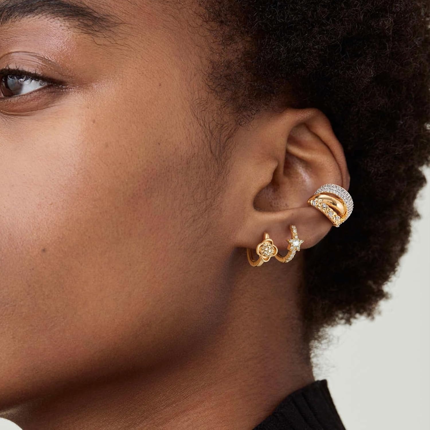 image:imageMEVECCO Gold Ear Cuffs 18K Gold Plated Ear Cuff Non Pierced Ears Small Sleeper Simple Minimalist Delicate CZ Ear Cuffs Clip On Two Color Earrings for Women