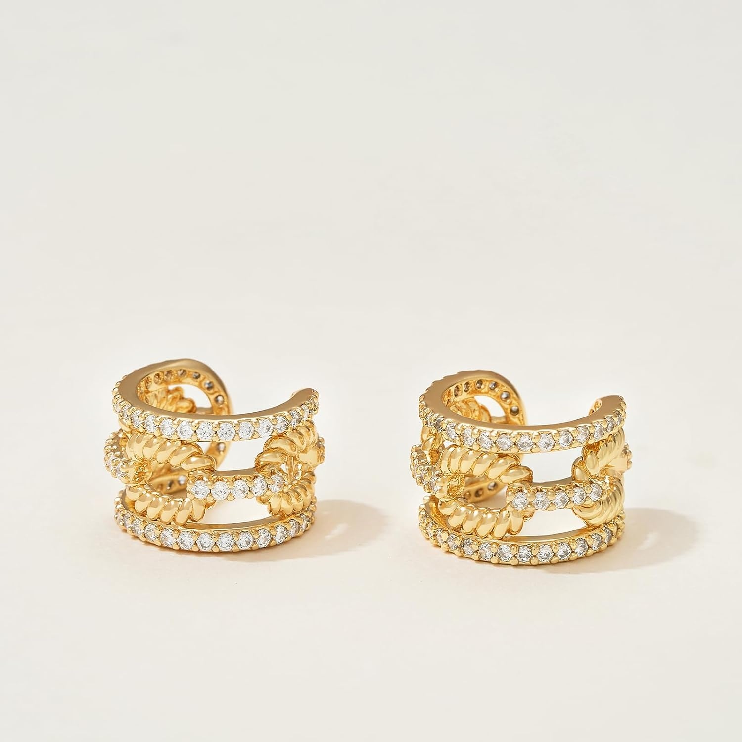 image:imageMEVECCO Gold Ear Cuffs 18K Gold Plated Ear Cuff Non Pierced Ears Small Sleeper Simple Minimalist Delicate CZ Link Wide Ear Cuffs Clip On Earrings for Women