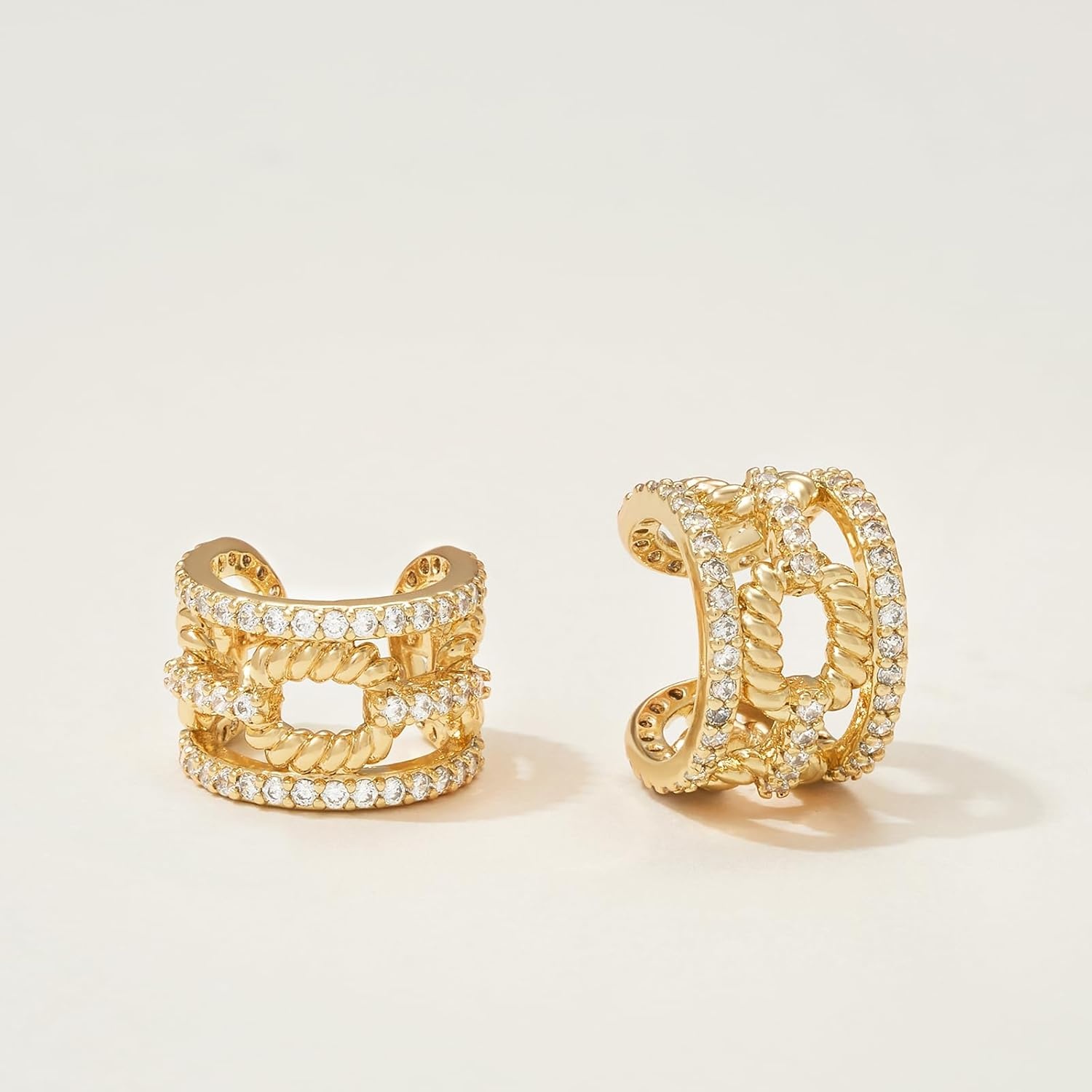 image:imageMEVECCO Gold Ear Cuffs 18K Gold Plated Ear Cuff Non Pierced Ears Small Sleeper Simple Minimalist Delicate CZ Link Wide Ear Cuffs Clip On Earrings for Women