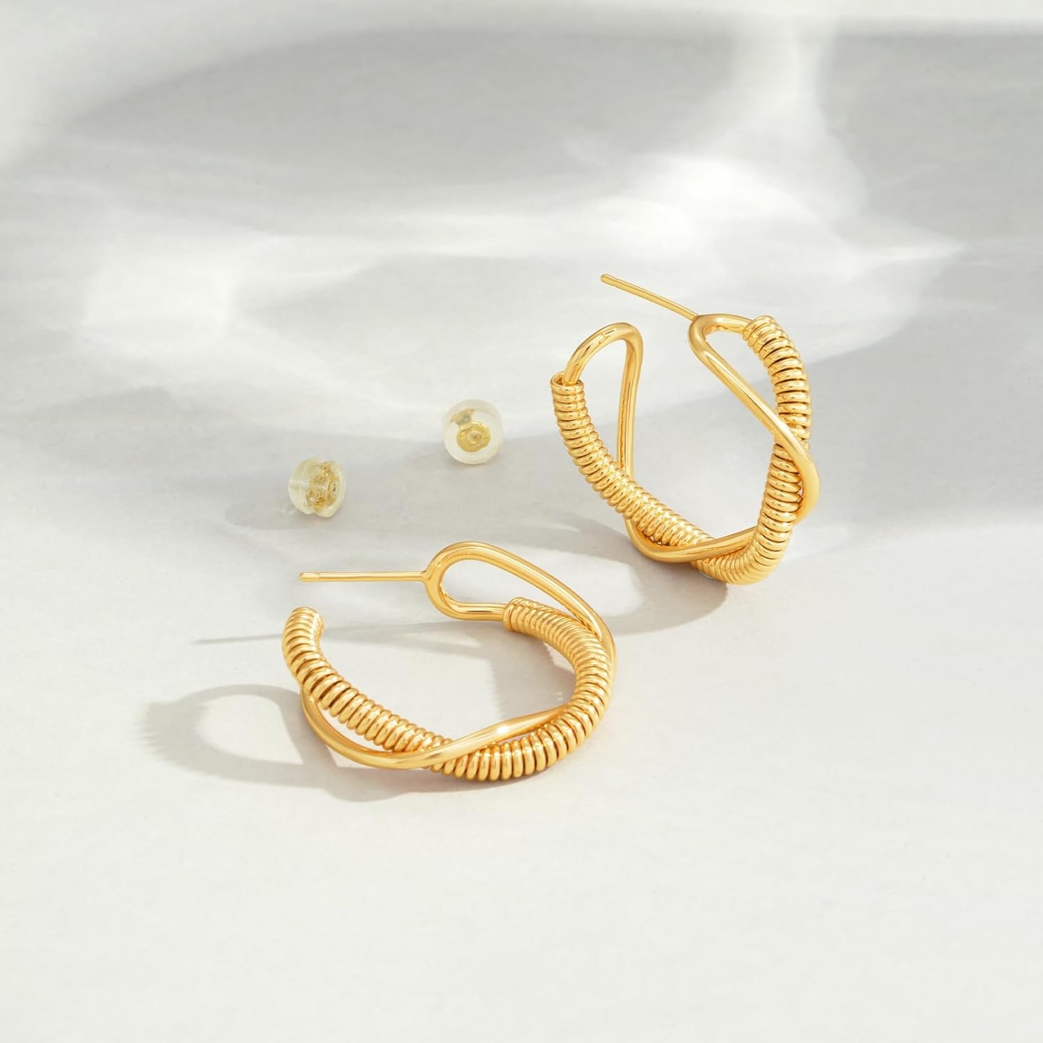 image:imageMEVECCO Gold Hoop Earring Sterling Silver Post Chunky Open Hoops 18K Gold Plated Simple Handmade Earrings Jewelry for HerScrew