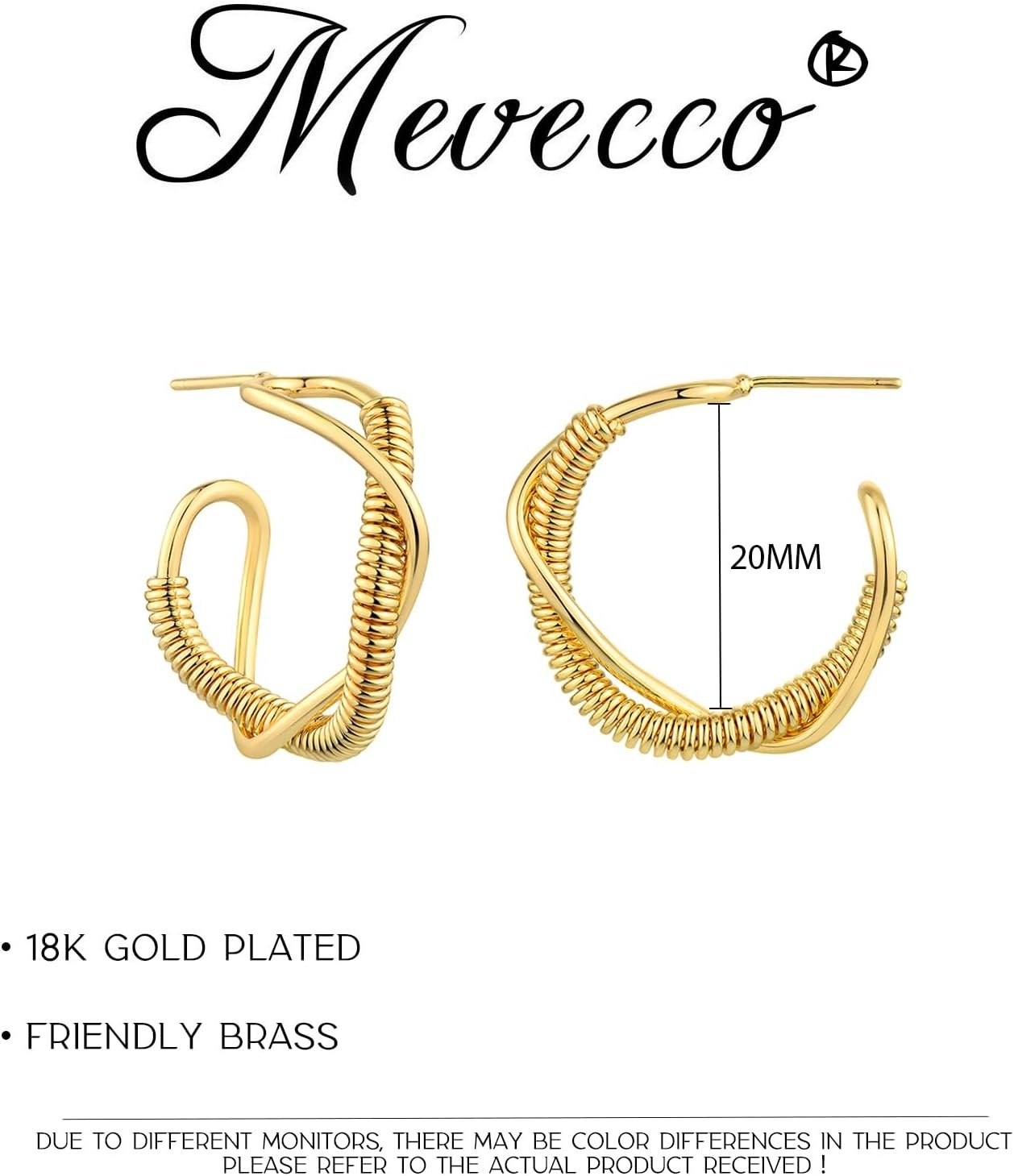 image:imageMEVECCO Gold Hoop Earring Sterling Silver Post Chunky Open Hoops 18K Gold Plated Simple Handmade Earrings Jewelry for HerScrew