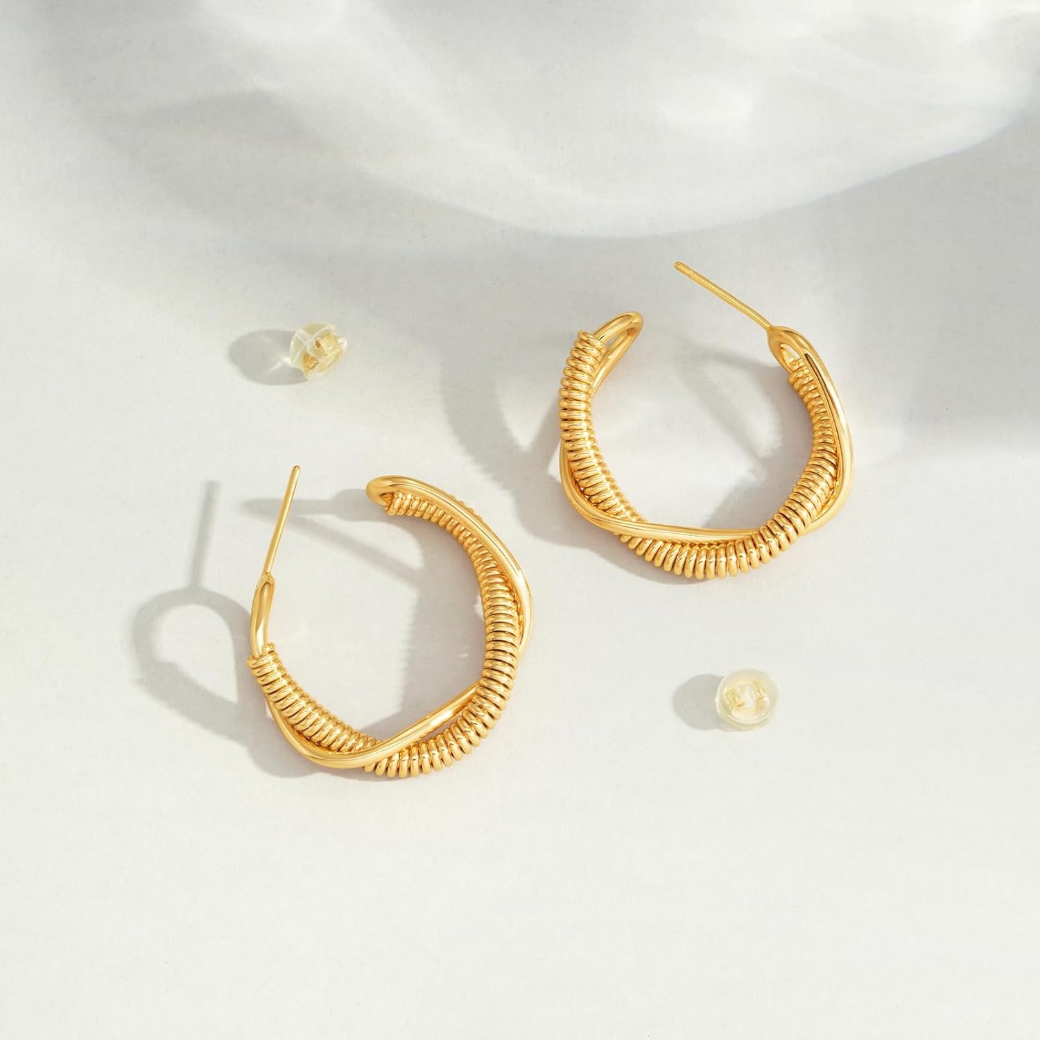 image:imageMEVECCO Gold Hoop Earring Sterling Silver Post Chunky Open Hoops 18K Gold Plated Simple Handmade Earrings Jewelry for HerScrew