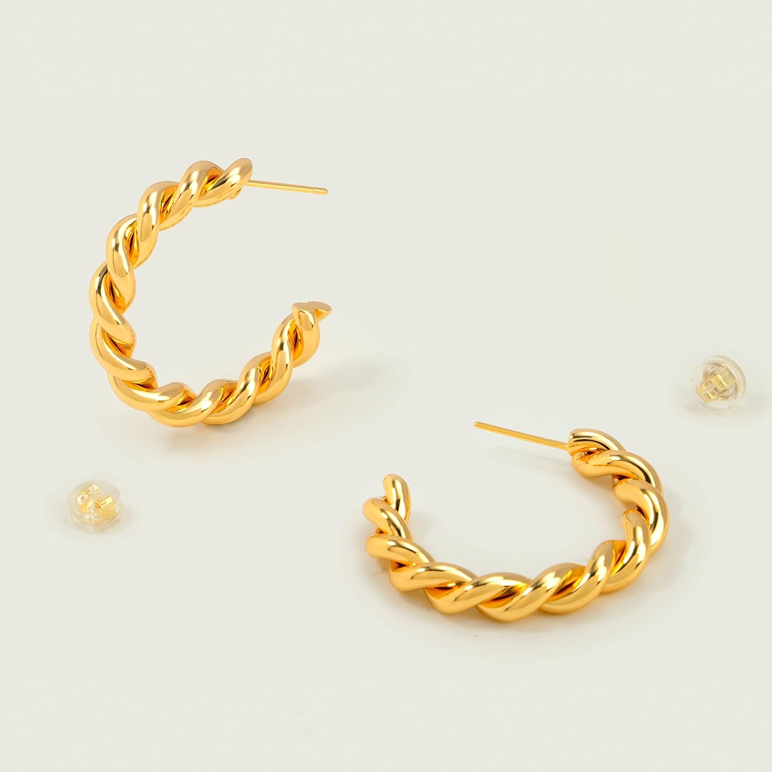 image:imageMEVECCO Gold Hoop Earring Sterling Silver Post Chunky Open Hoops 18K Gold Plated Simple Handmade Earrings Jewelry for HerTwisted