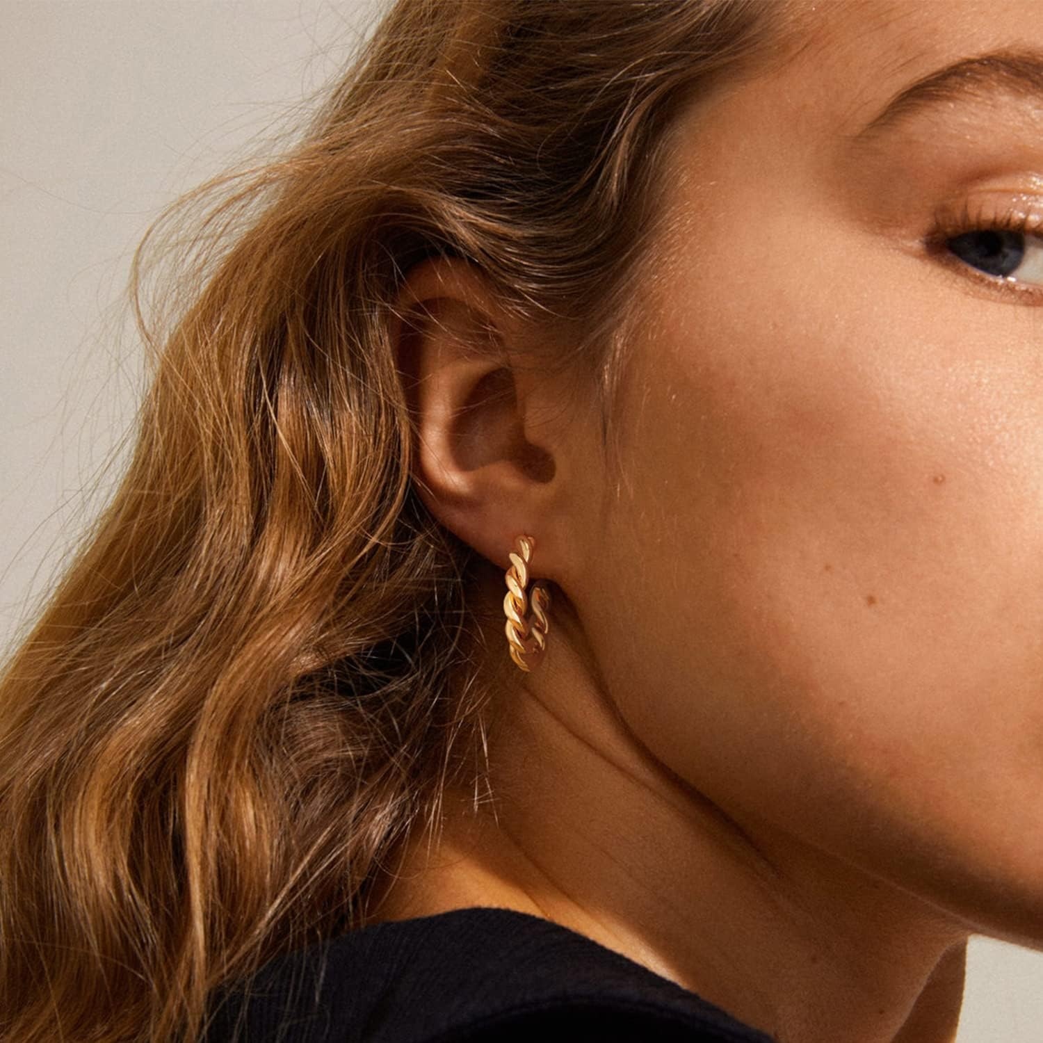 image:imageMEVECCO Gold Hoop Earring Sterling Silver Post Chunky Open Hoops 18K Gold Plated Simple Handmade Earrings Jewelry for HerTwisted