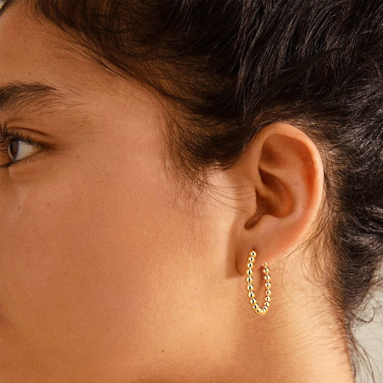 image:imageMEVECCO Gold Hoop Earring Sterling Silver Post Open Hoops 18K Gold Plated Small Hypoallergenic Gradual Earrings Jewelry for HerBeaded
