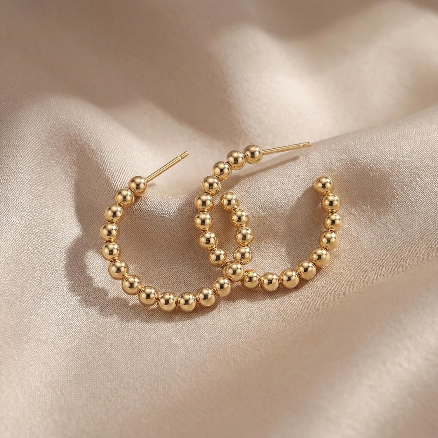 image:imageMEVECCO Gold Hoop Earring Sterling Silver Post Open Hoops 18K Gold Plated Small Hypoallergenic Gradual Earrings Jewelry for HerBeaded