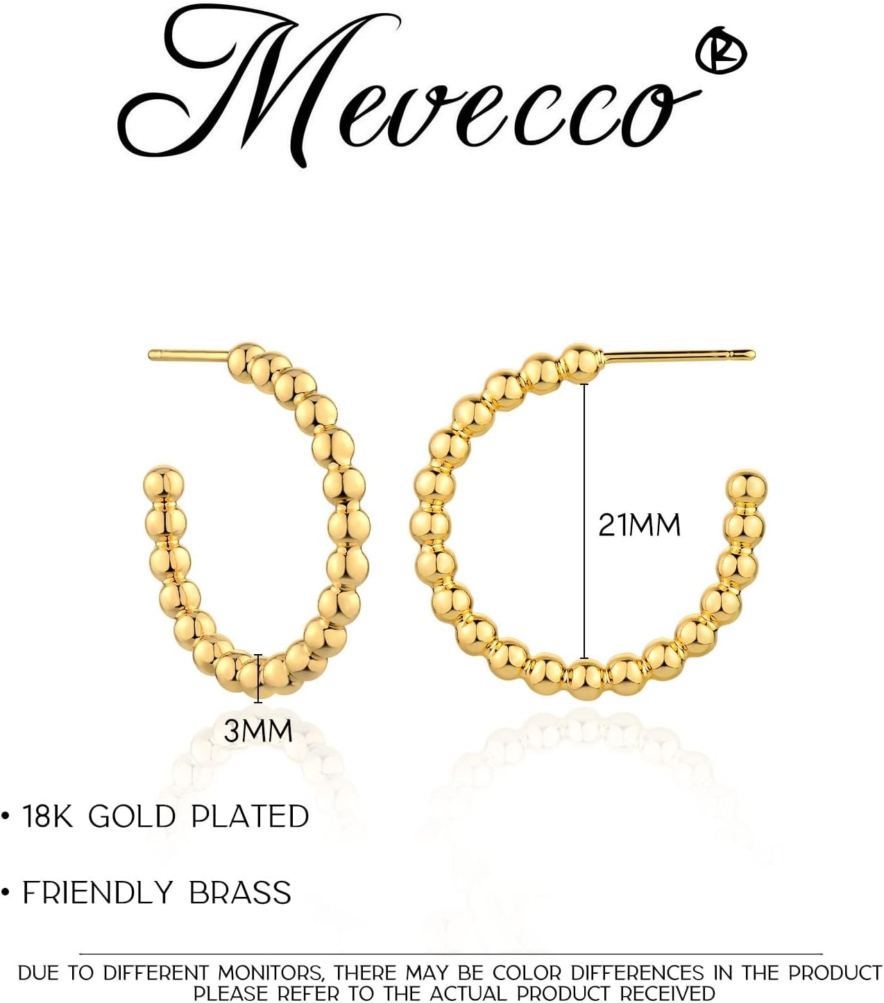 image:imageMEVECCO Gold Hoop Earring Sterling Silver Post Open Hoops 18K Gold Plated Small Hypoallergenic Gradual Earrings Jewelry for HerBeaded