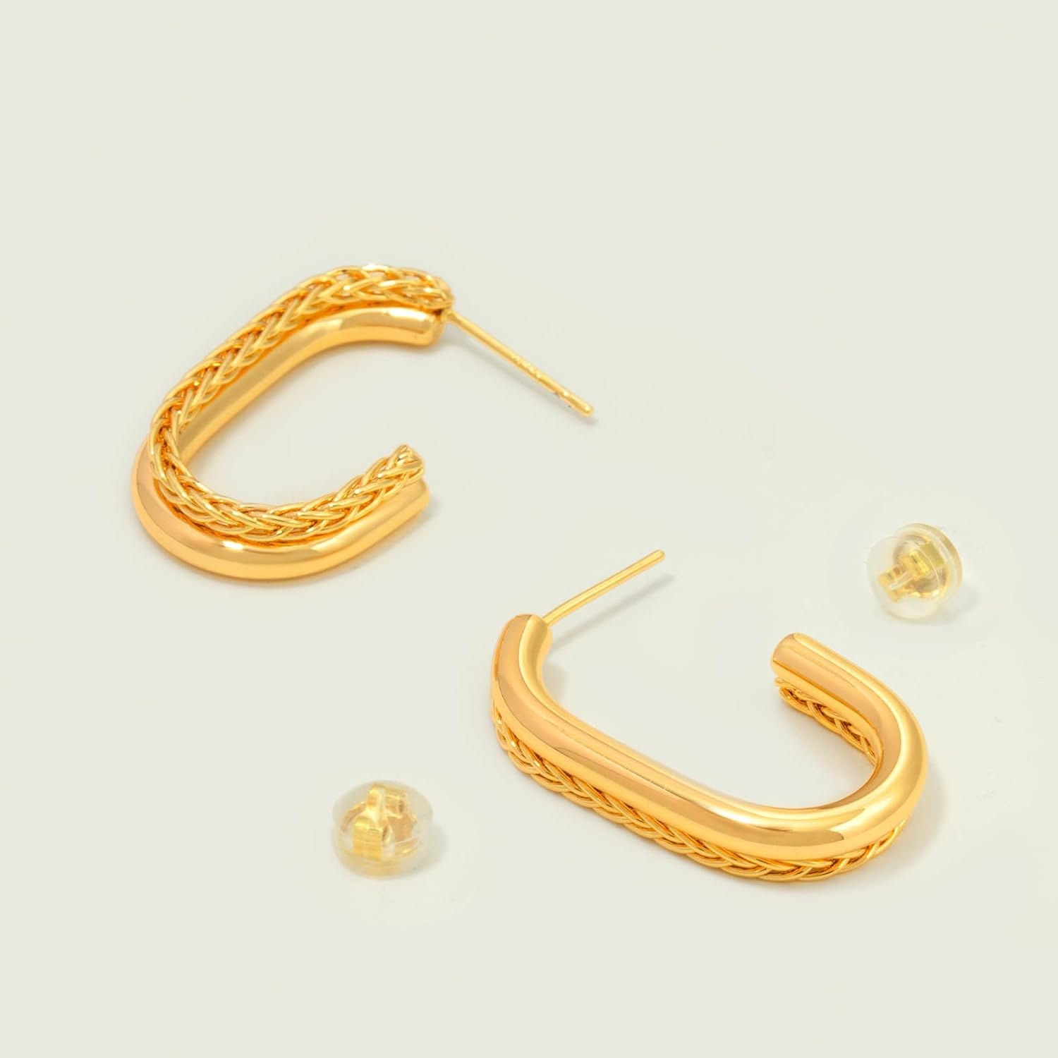 image:imageMEVECCO Gold Hoop Earring Sterling Silver Post Open Hoops 18K Gold Plated Small Hypoallergenic Gradual Earrings Jewelry for HerOShape