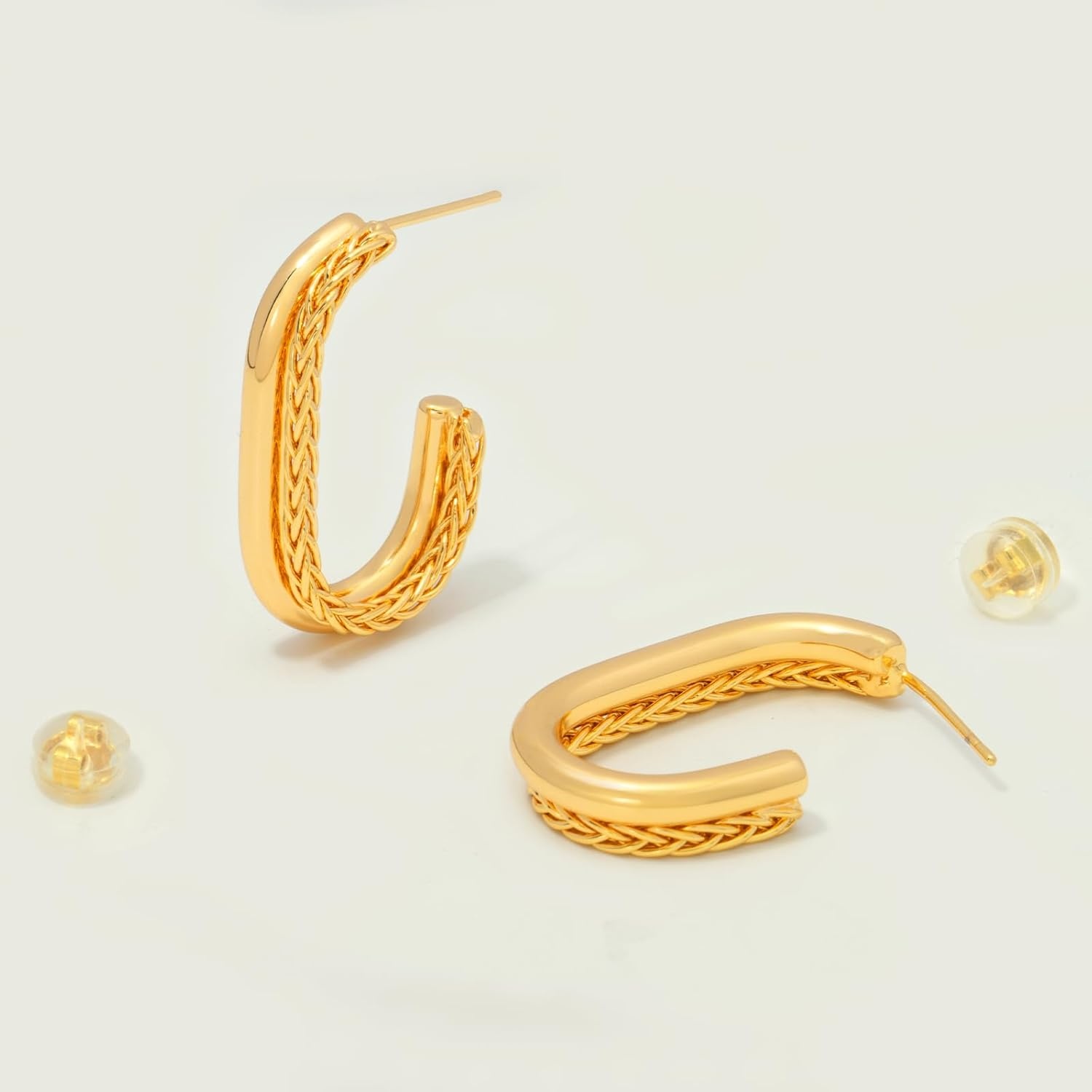 image:imageMEVECCO Gold Hoop Earring Sterling Silver Post Open Hoops 18K Gold Plated Small Hypoallergenic Gradual Earrings Jewelry for HerOShape
