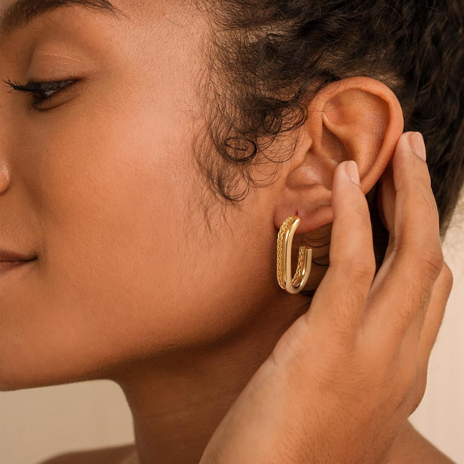 image:imageMEVECCO Gold Hoop Earring Sterling Silver Post Open Hoops 18K Gold Plated Small Hypoallergenic Gradual Earrings Jewelry for HerOShape