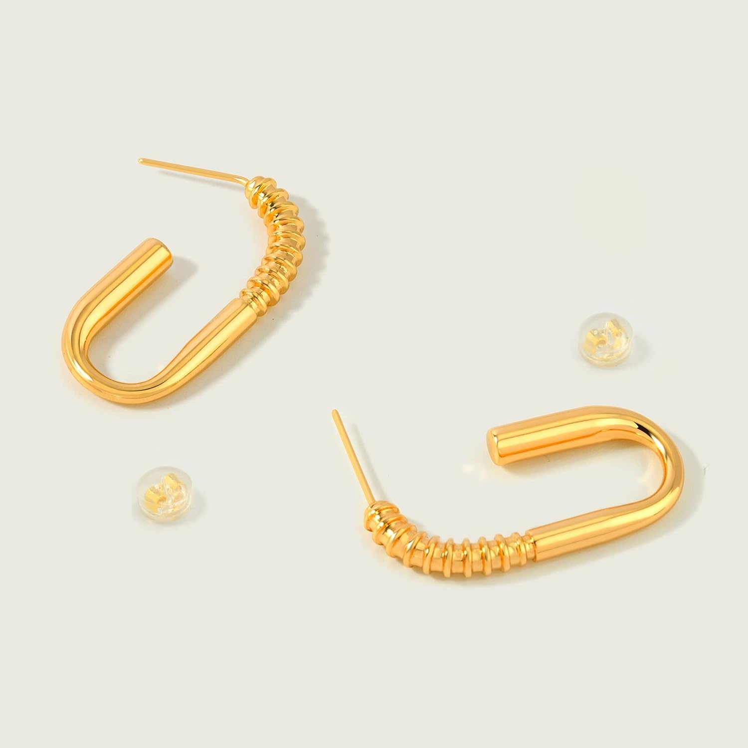image:imageMEVECCO Gold Hoop Earring Sterling Silver Post Open Hoops 18K Gold Plated Small Hypoallergenic Gradual Earrings Jewelry for HerScrew UShape
