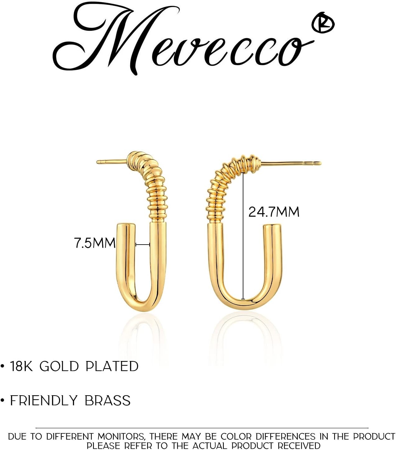 image:imageMEVECCO Gold Hoop Earring Sterling Silver Post Open Hoops 18K Gold Plated Small Hypoallergenic Gradual Earrings Jewelry for HerScrew UShape