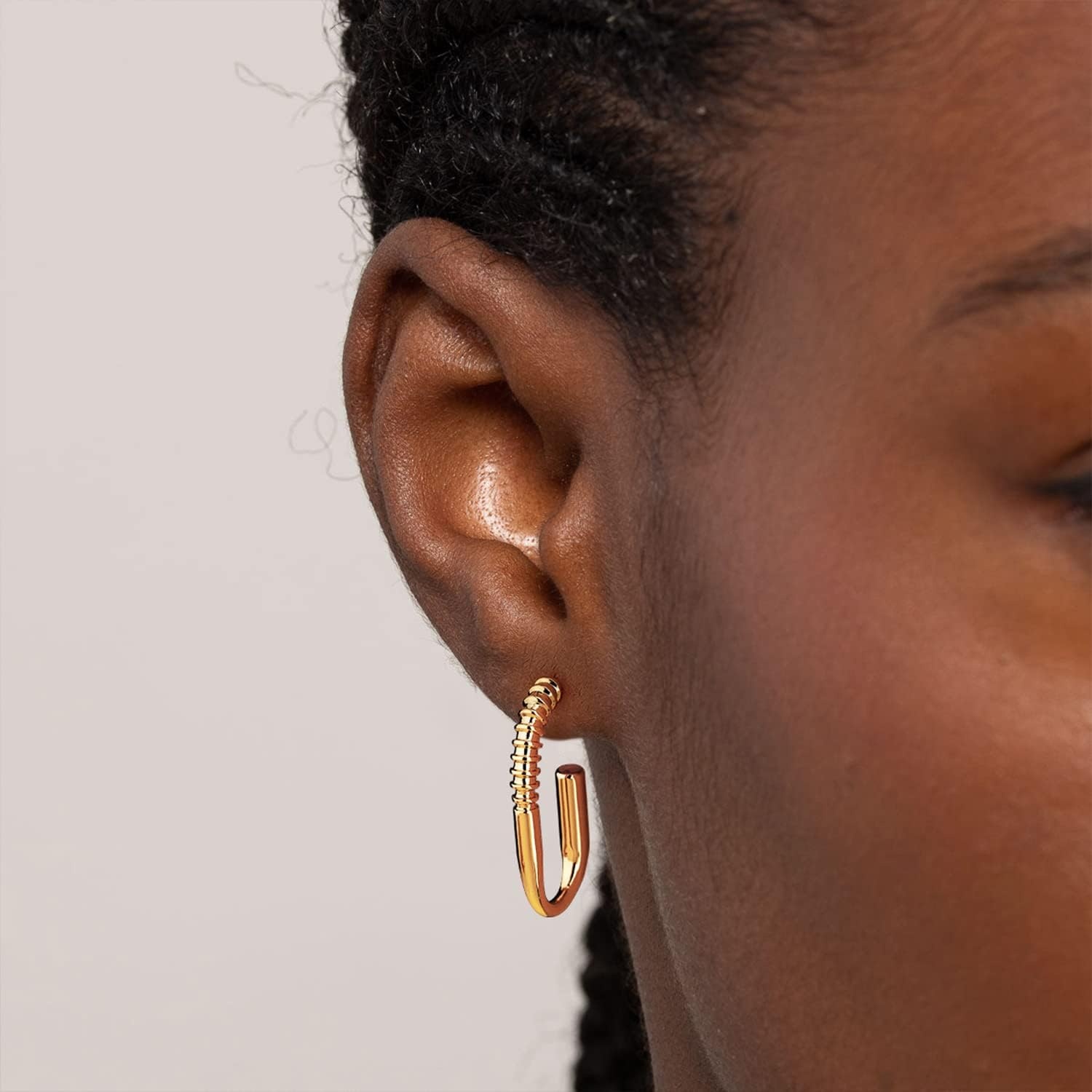 image:imageMEVECCO Gold Hoop Earring Sterling Silver Post Open Hoops 18K Gold Plated Small Hypoallergenic Gradual Earrings Jewelry for HerScrew UShape